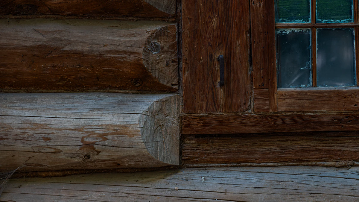 The corner of a hand-hewn log wall