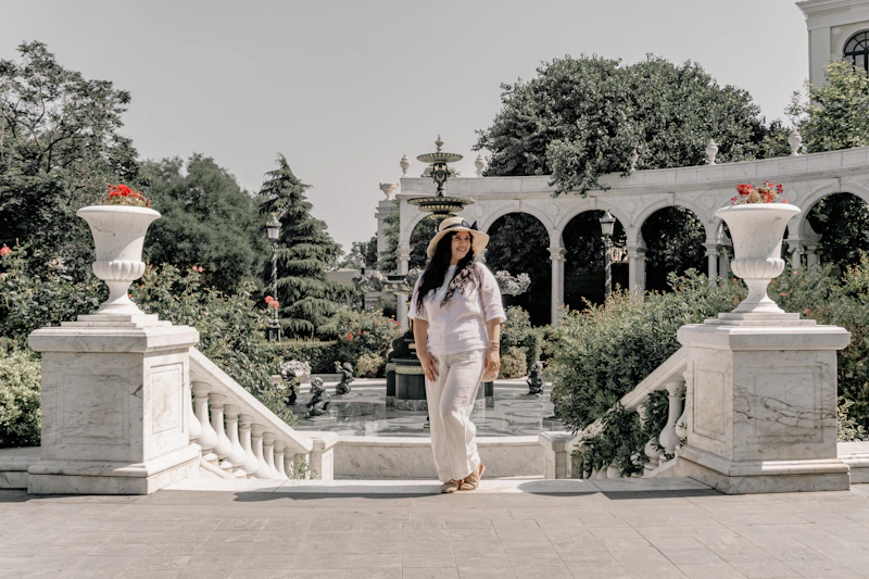 luxury lifestyle woman on grand marble stairs