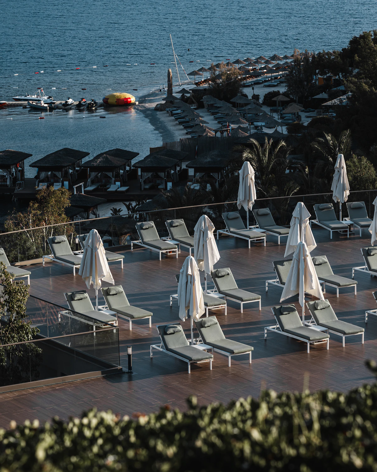 Beachfront hotel pool and sunbeds
