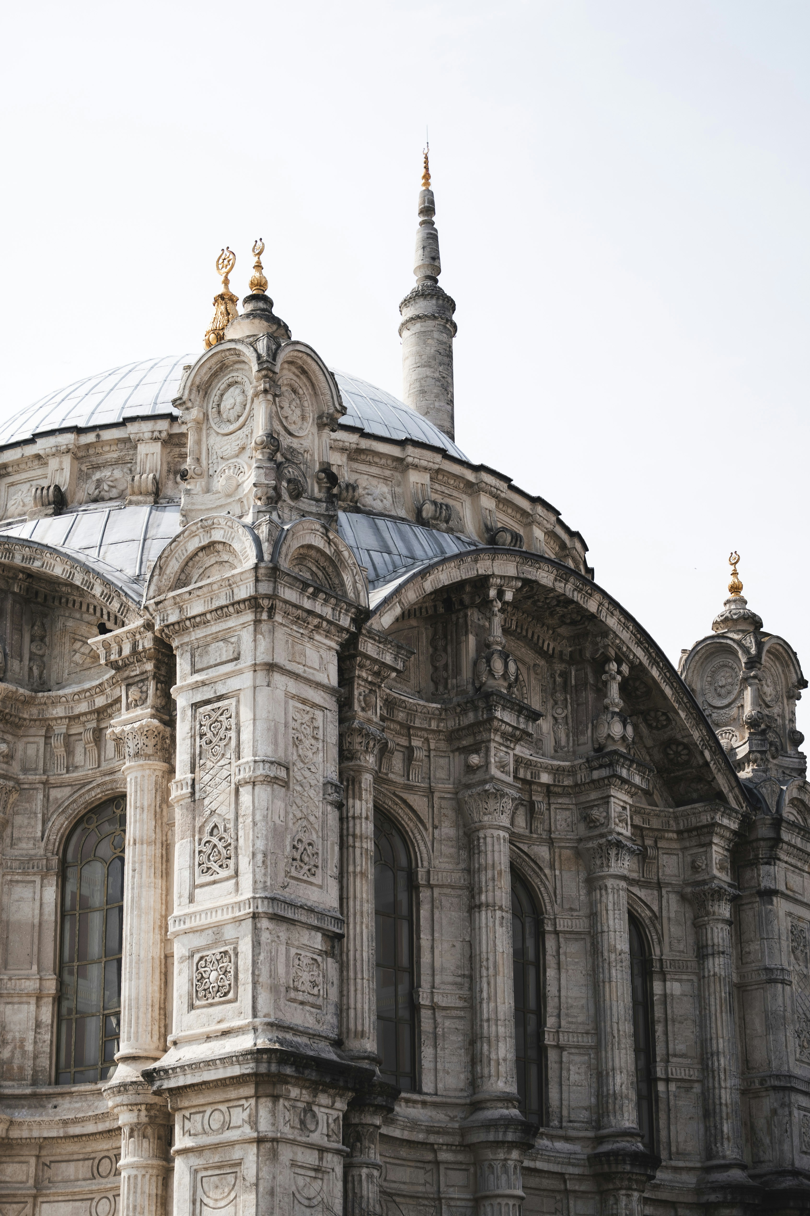 Ornate baroque mosque dome and minaret, istanbul