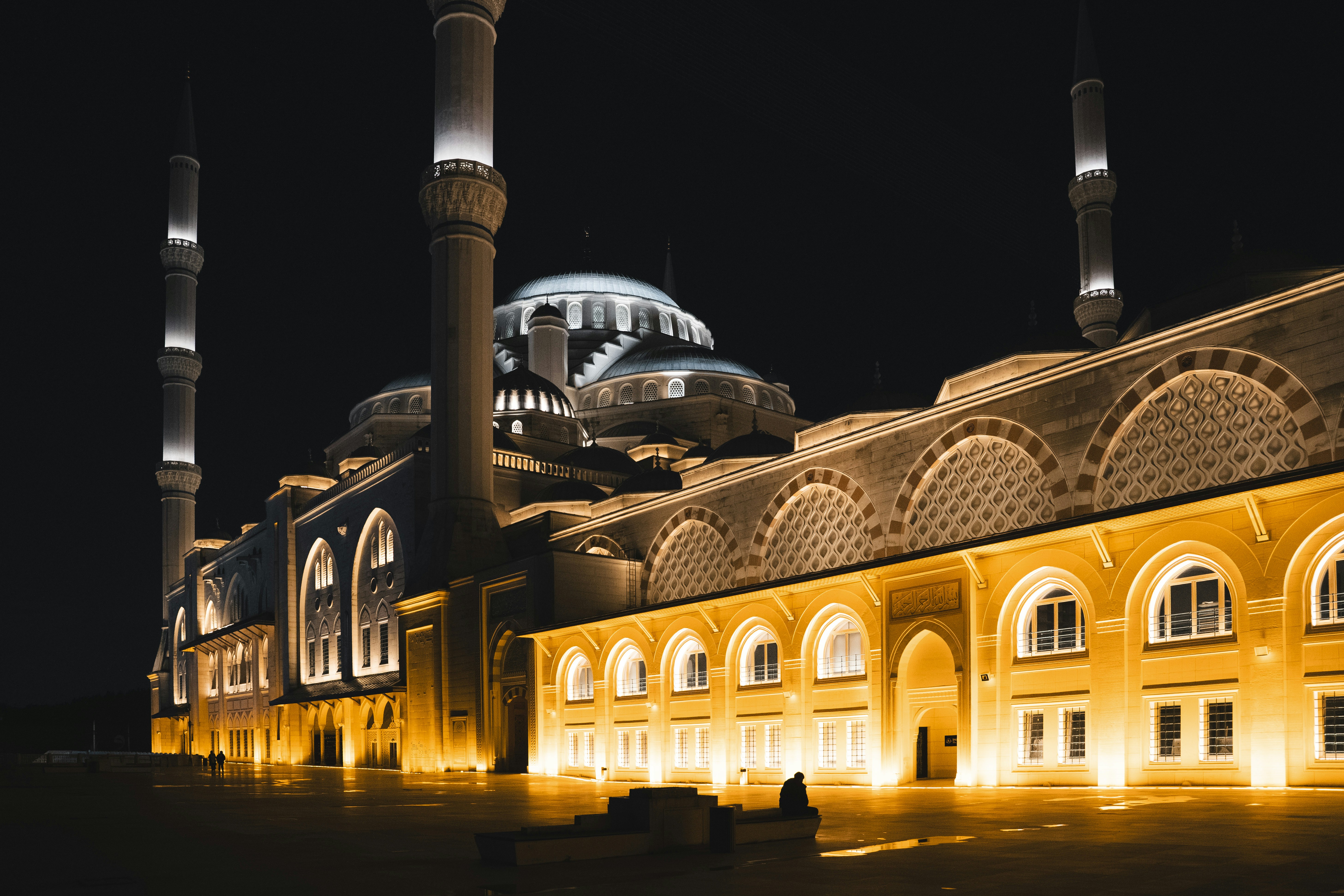 Istanbul mosque illuminated at night