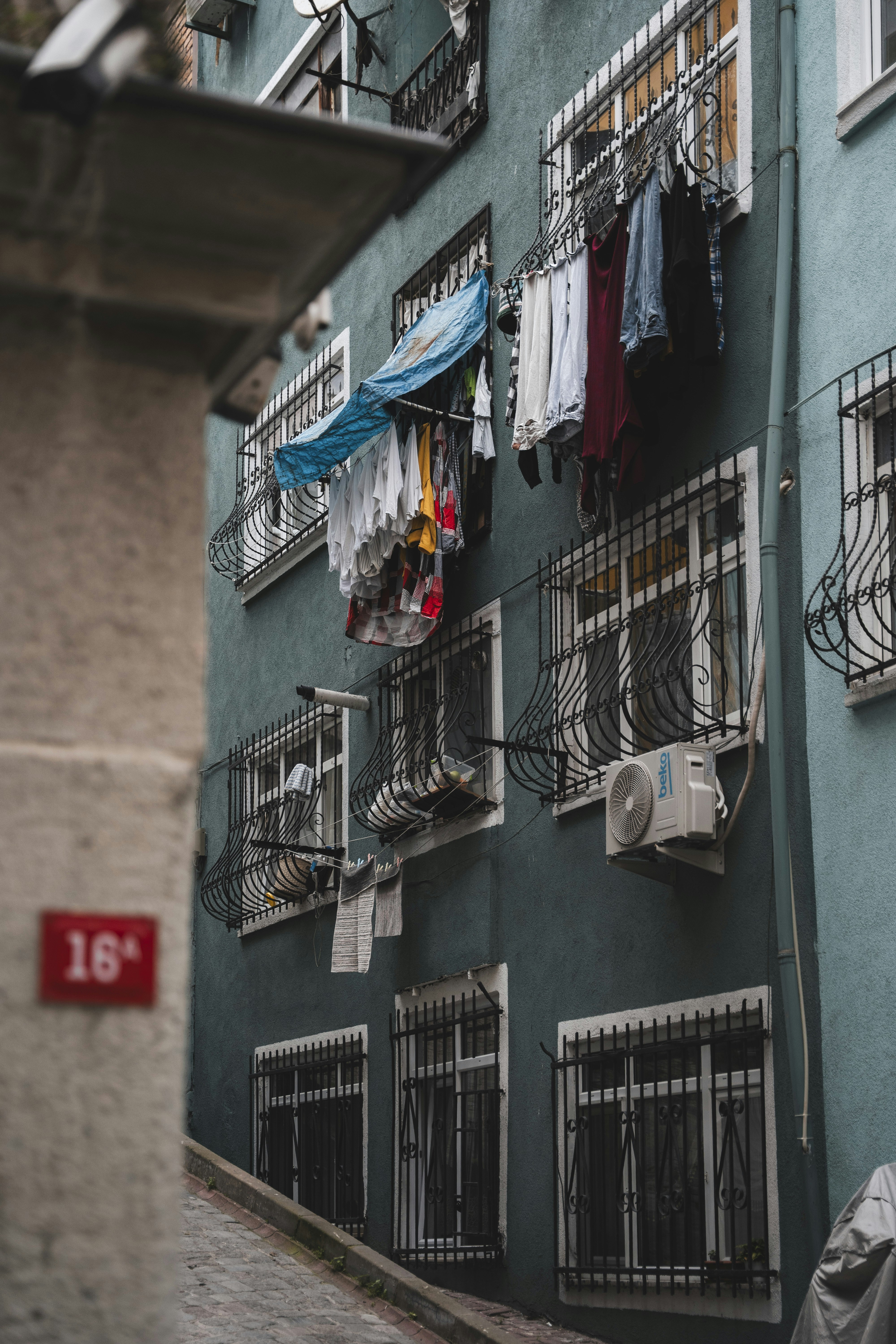 Laundry hanging outside building in istanbul