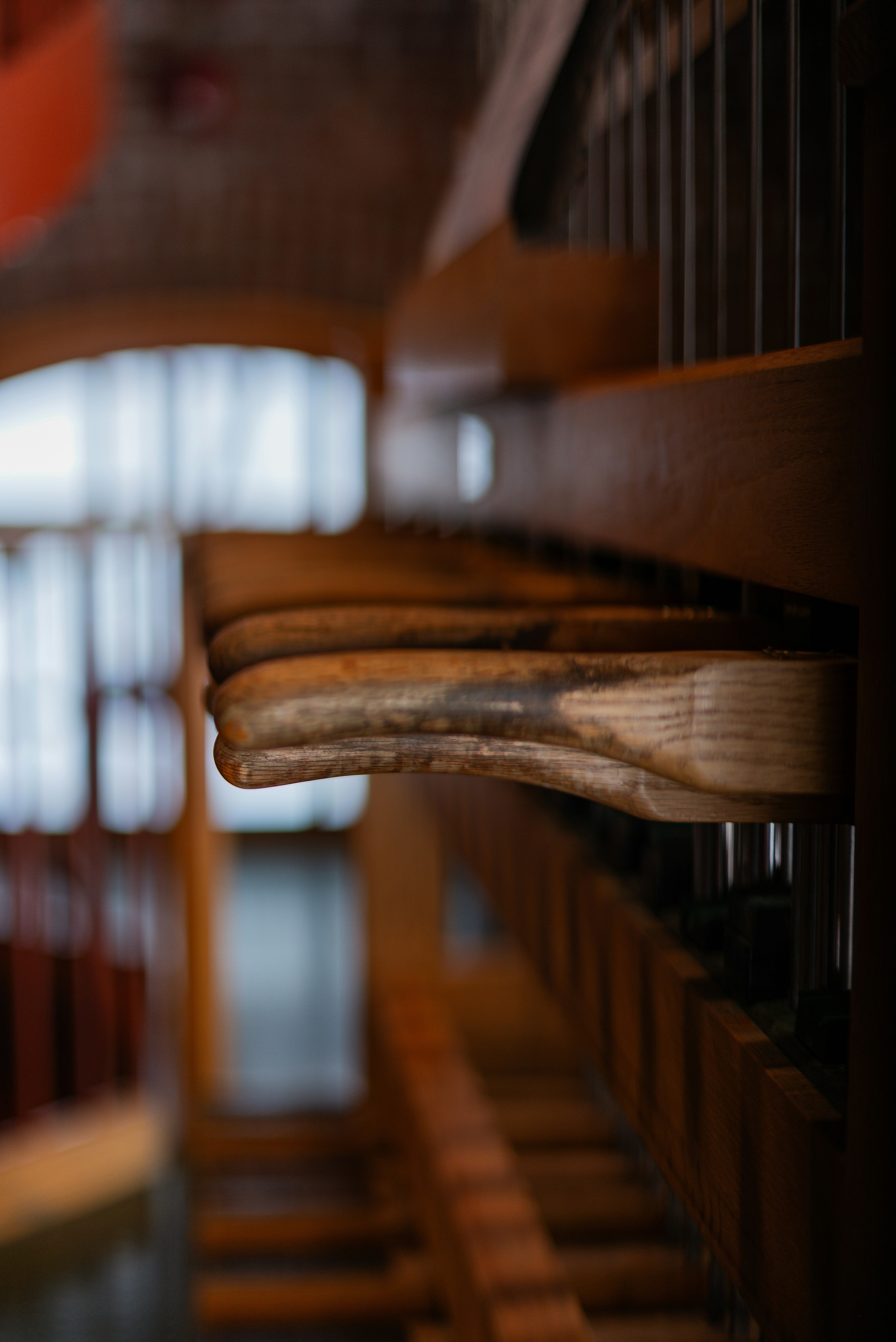 Wooden keys of a large musical instrument.