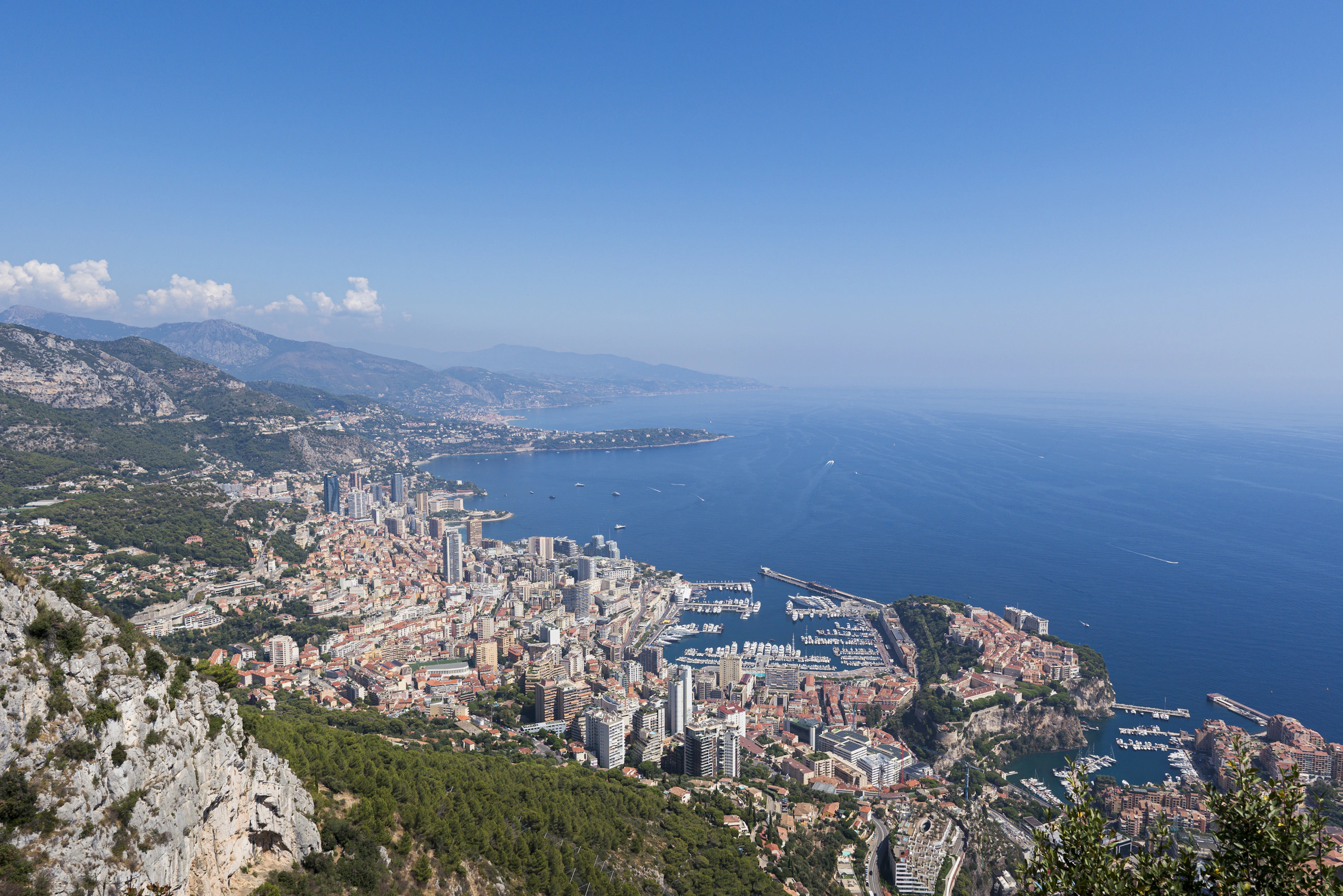 Premium aerial view of Monaco and the Mediterranean coastline