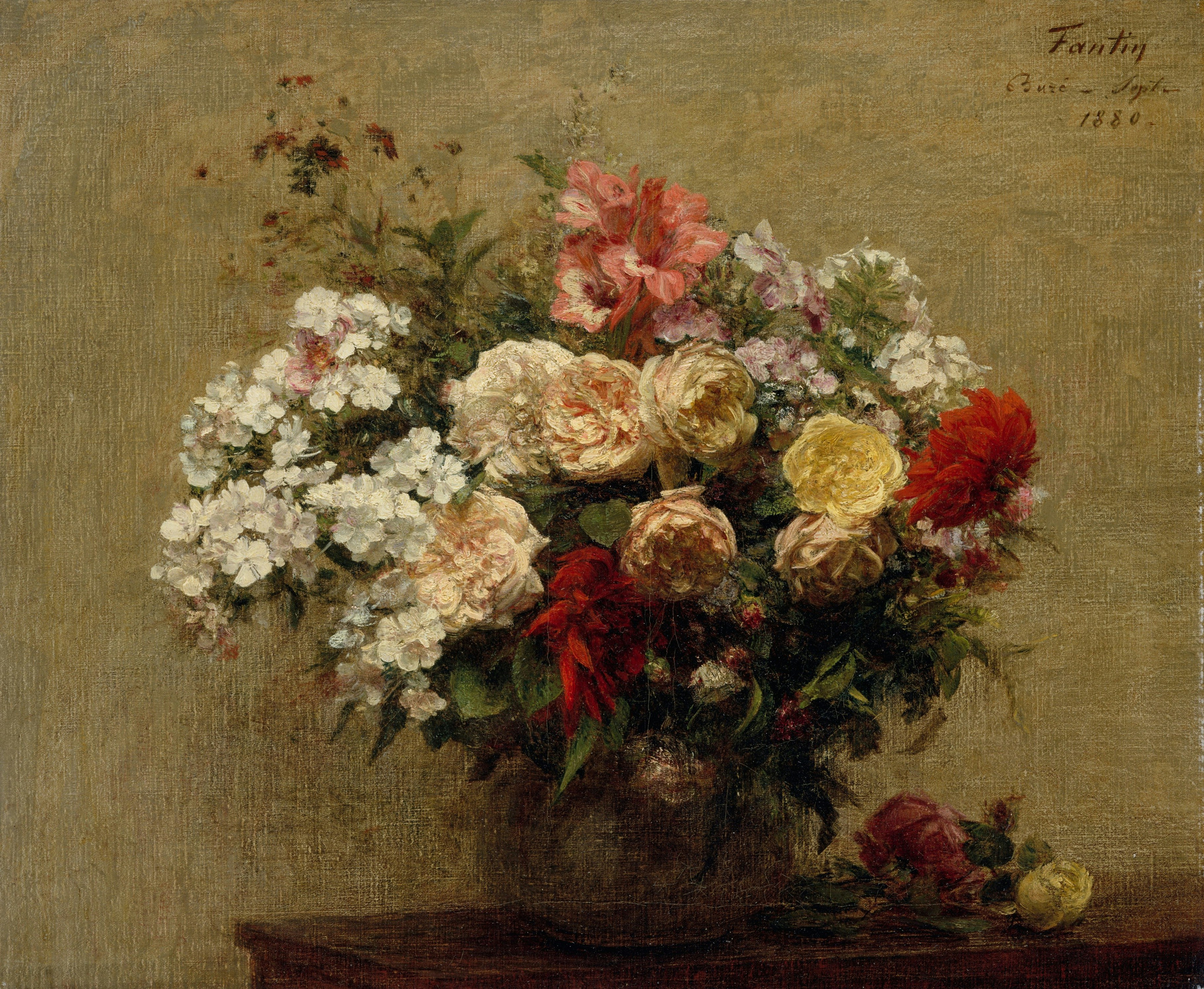 Vibrant flower bouquet in a vase on a table