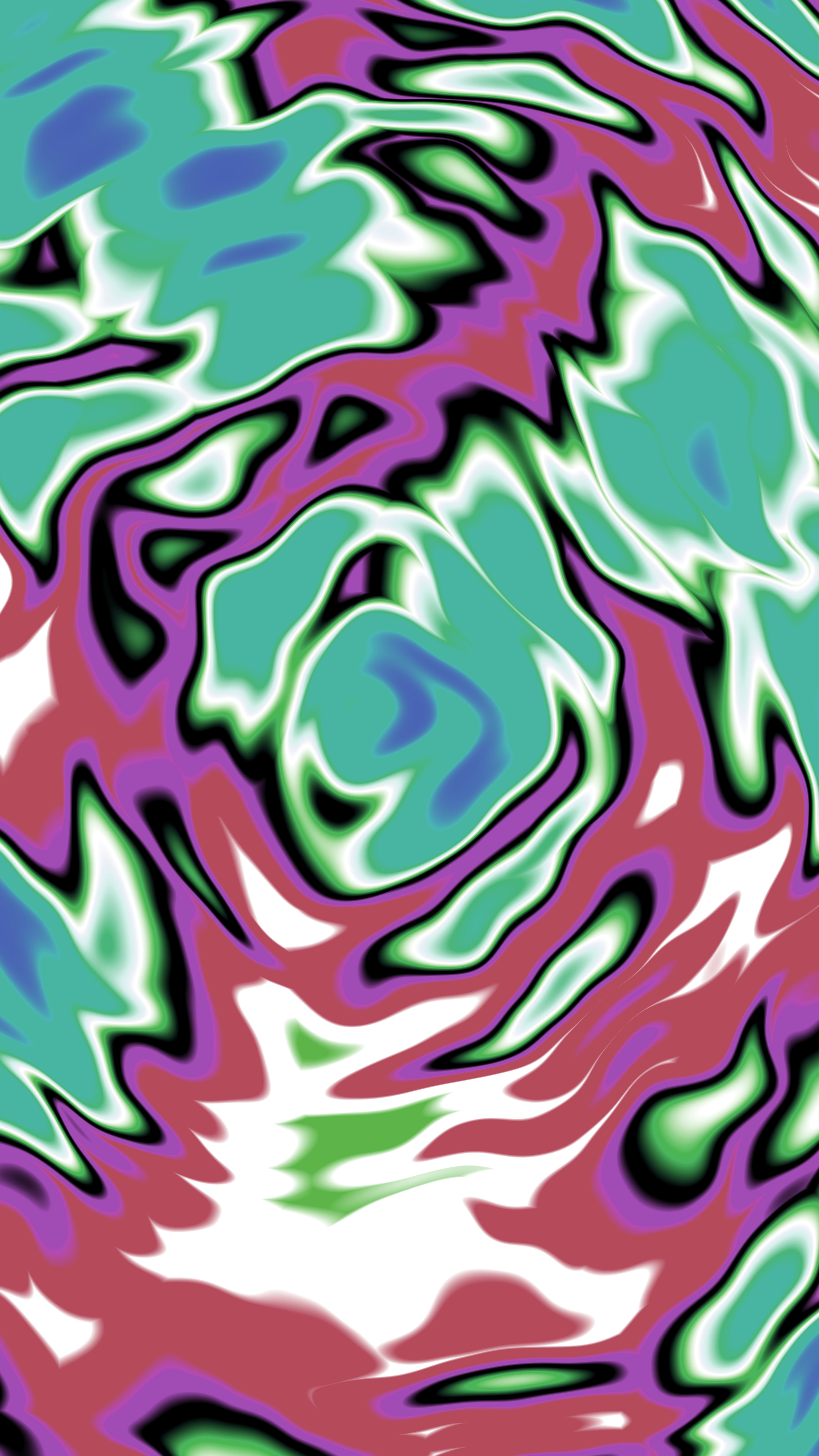 Vibrant swirling abstract pattern of teal, purple, and red.