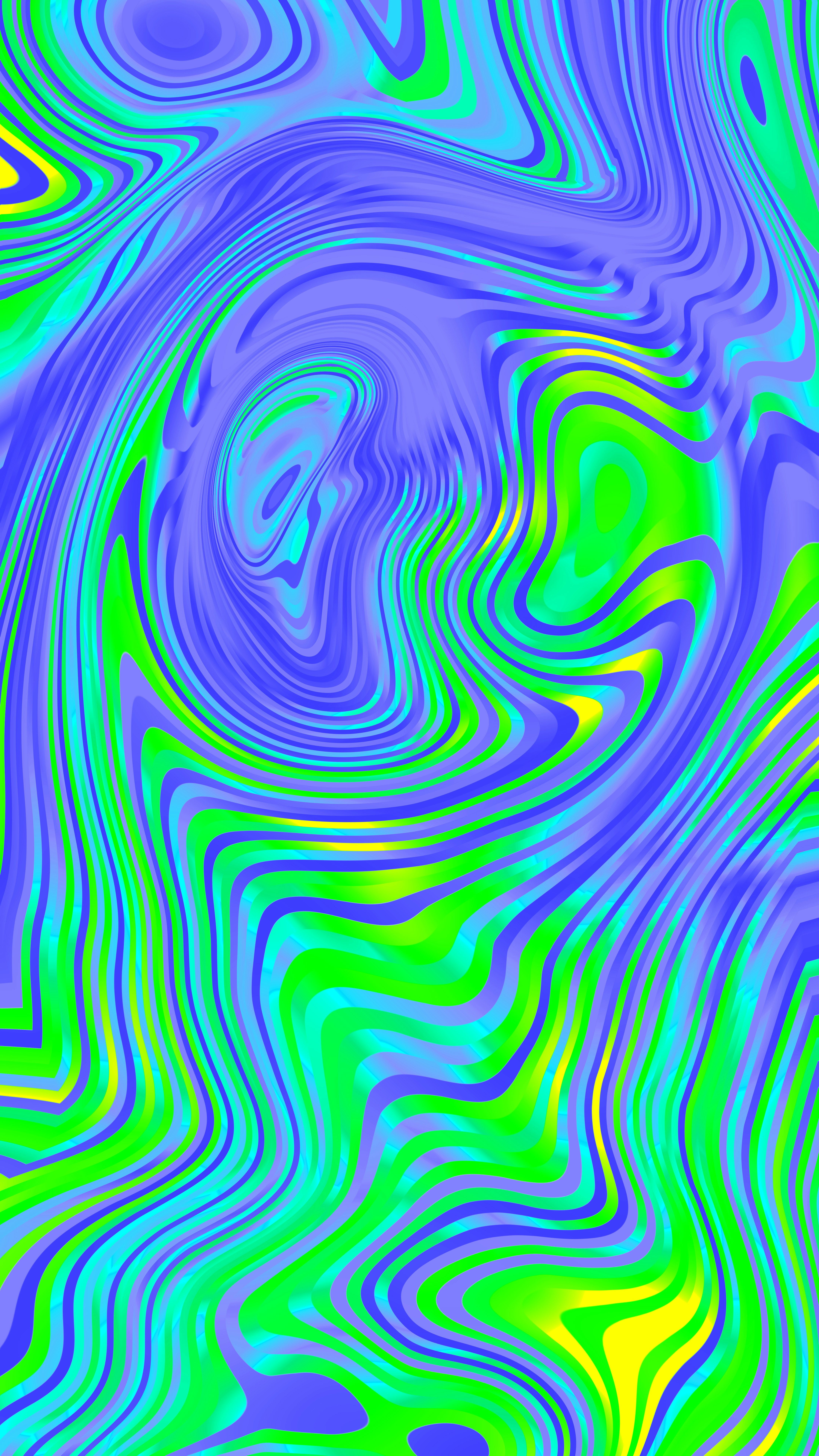 Abstract swirling pattern of blue, green, and yellow colors