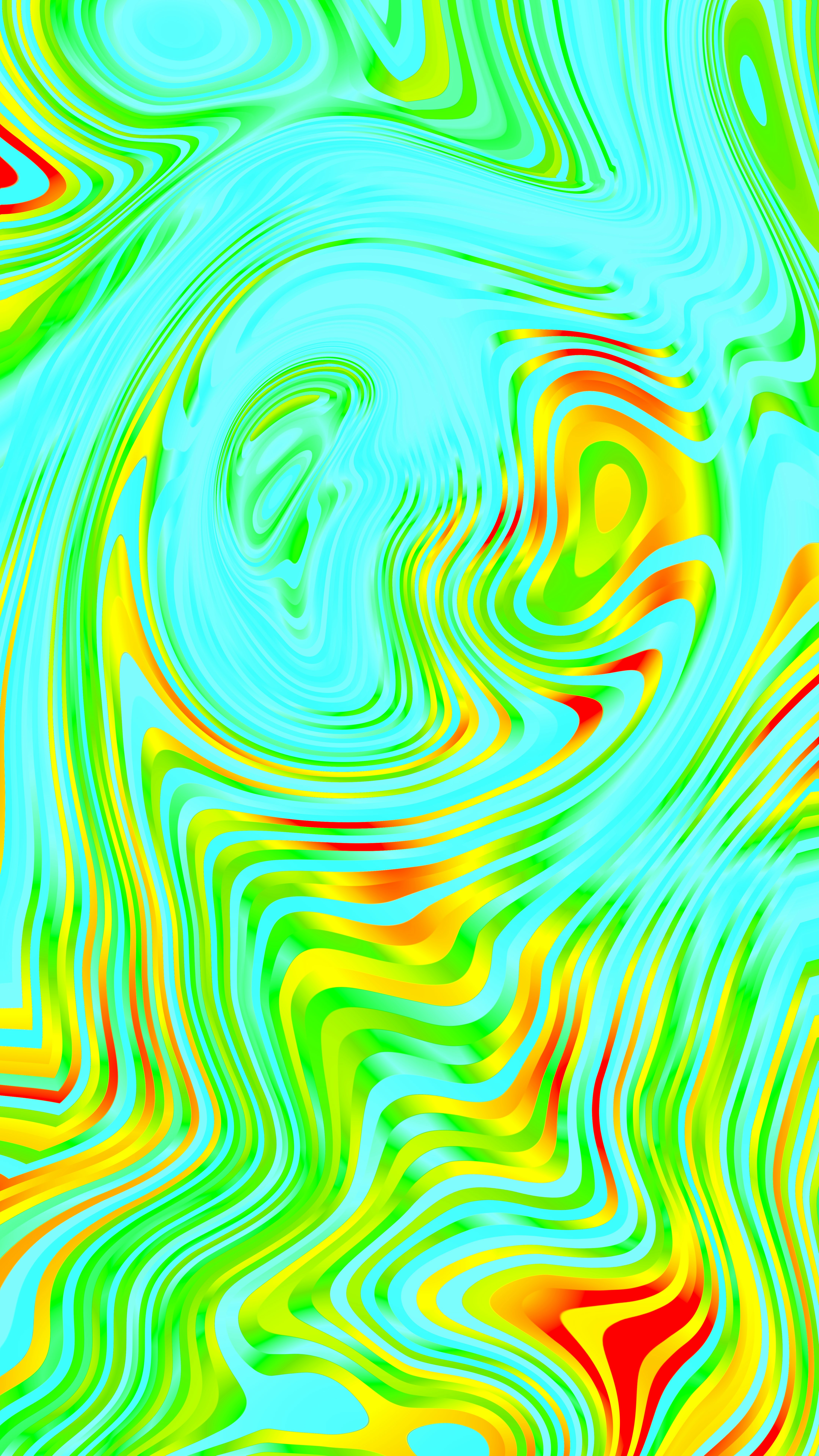 Vibrant swirling abstract pattern with blue, green, yellow, and red.