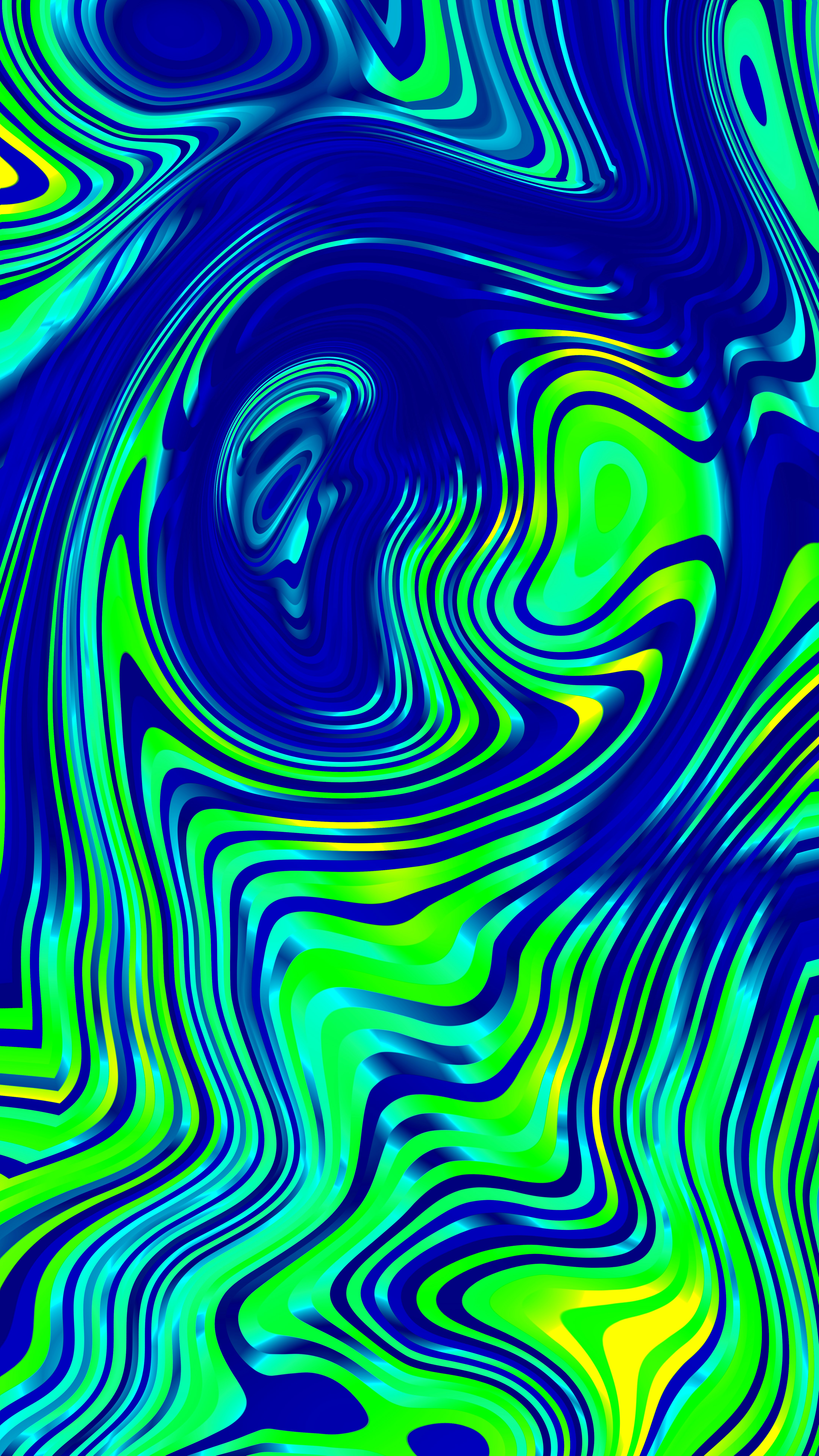 Vibrant blue, green, and yellow swirling abstract pattern.