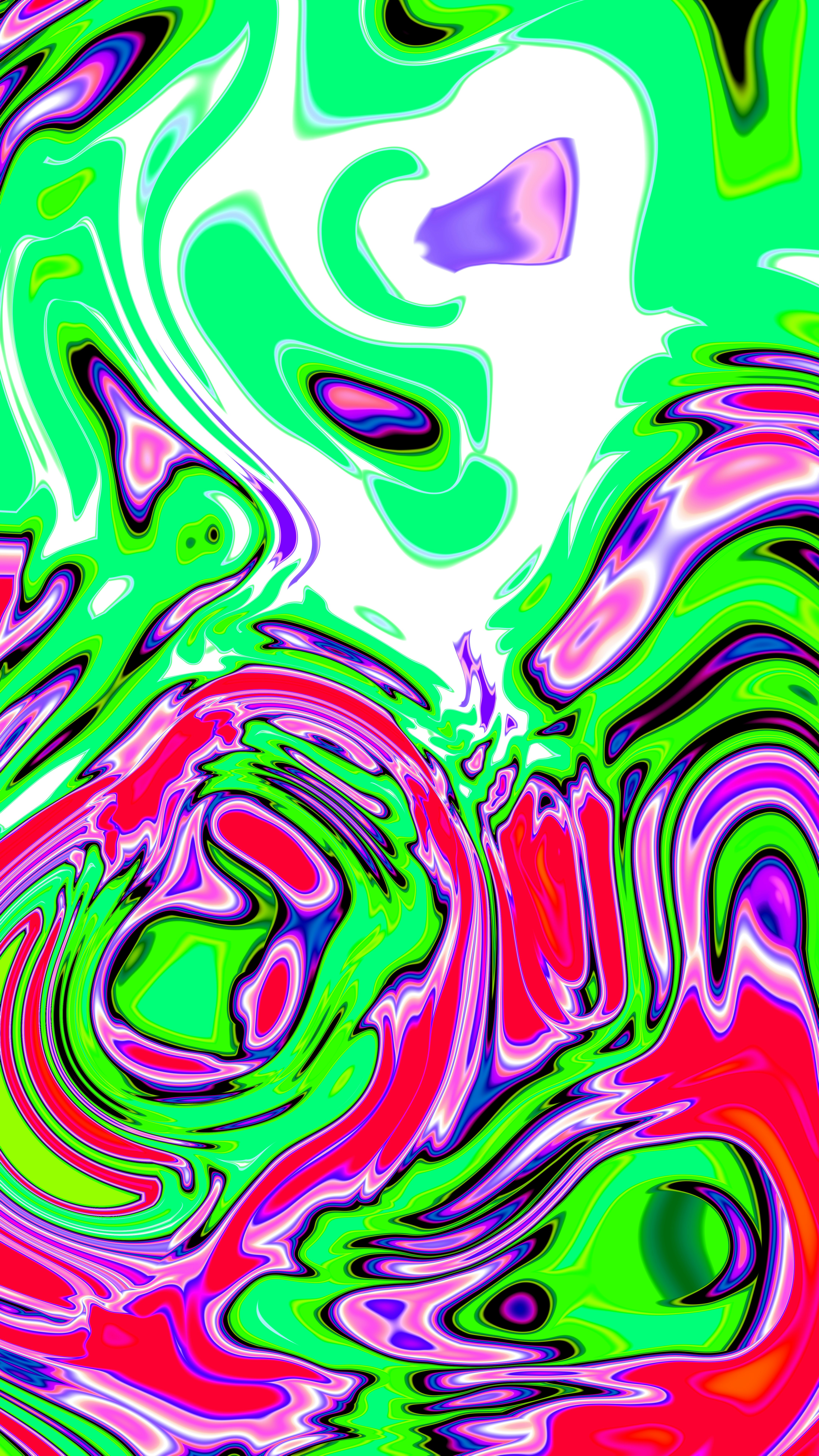 Vibrant swirling abstract pattern of green, red, purple.