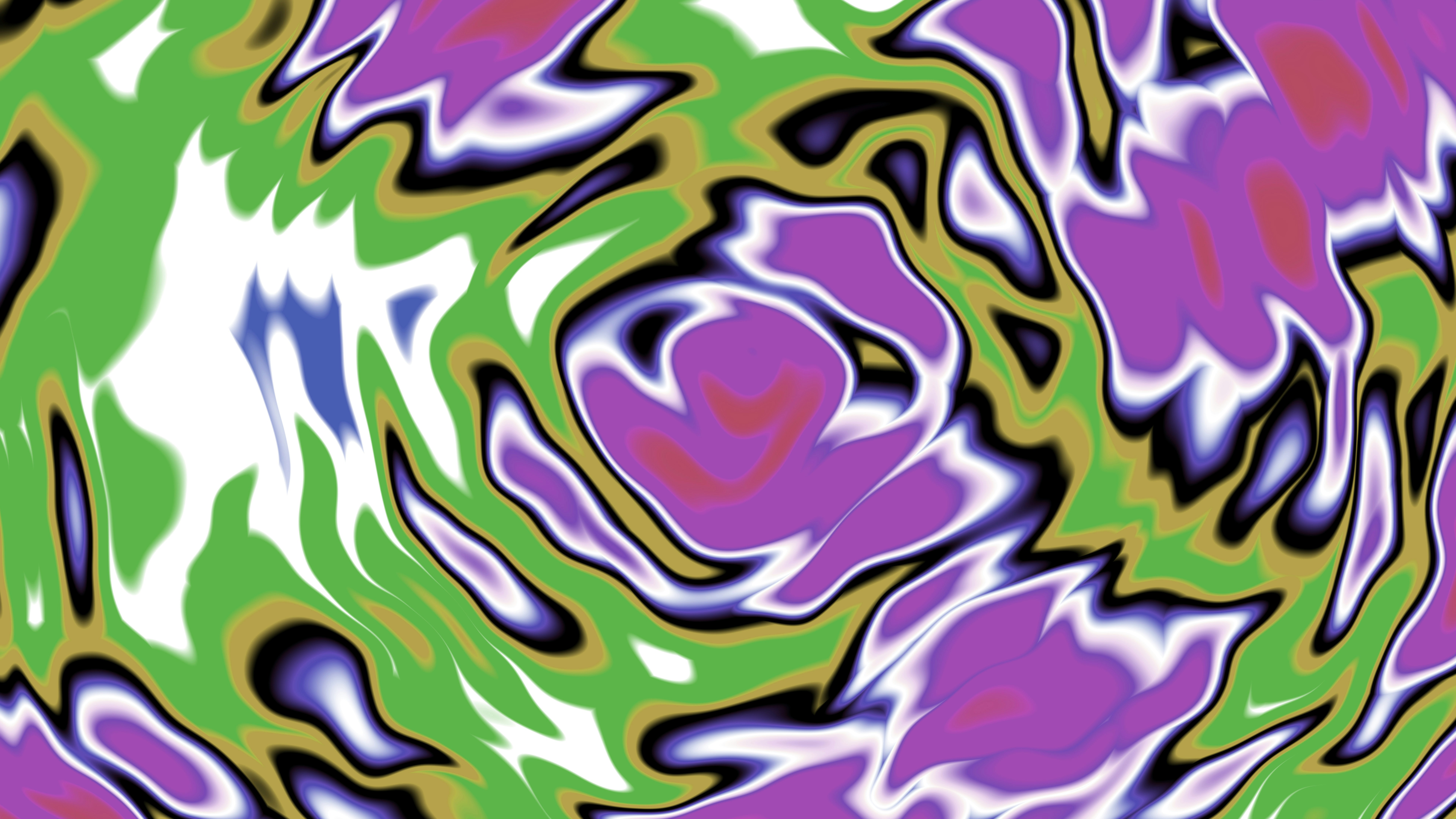 Abstract swirling pattern with purple, green, white, and gold colors.