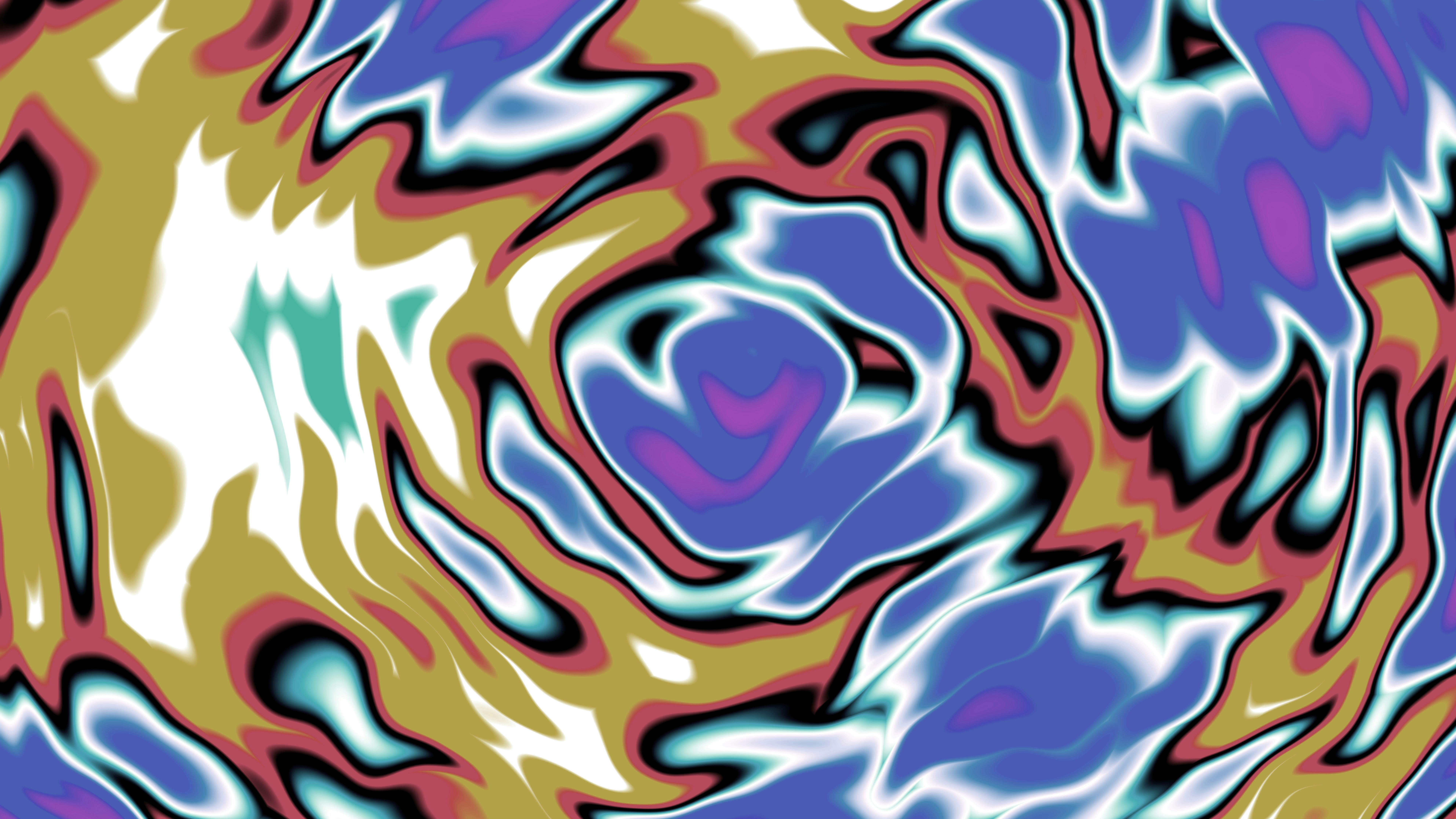 Vibrant abstract fluid pattern with purple, blue, gold, and white.
