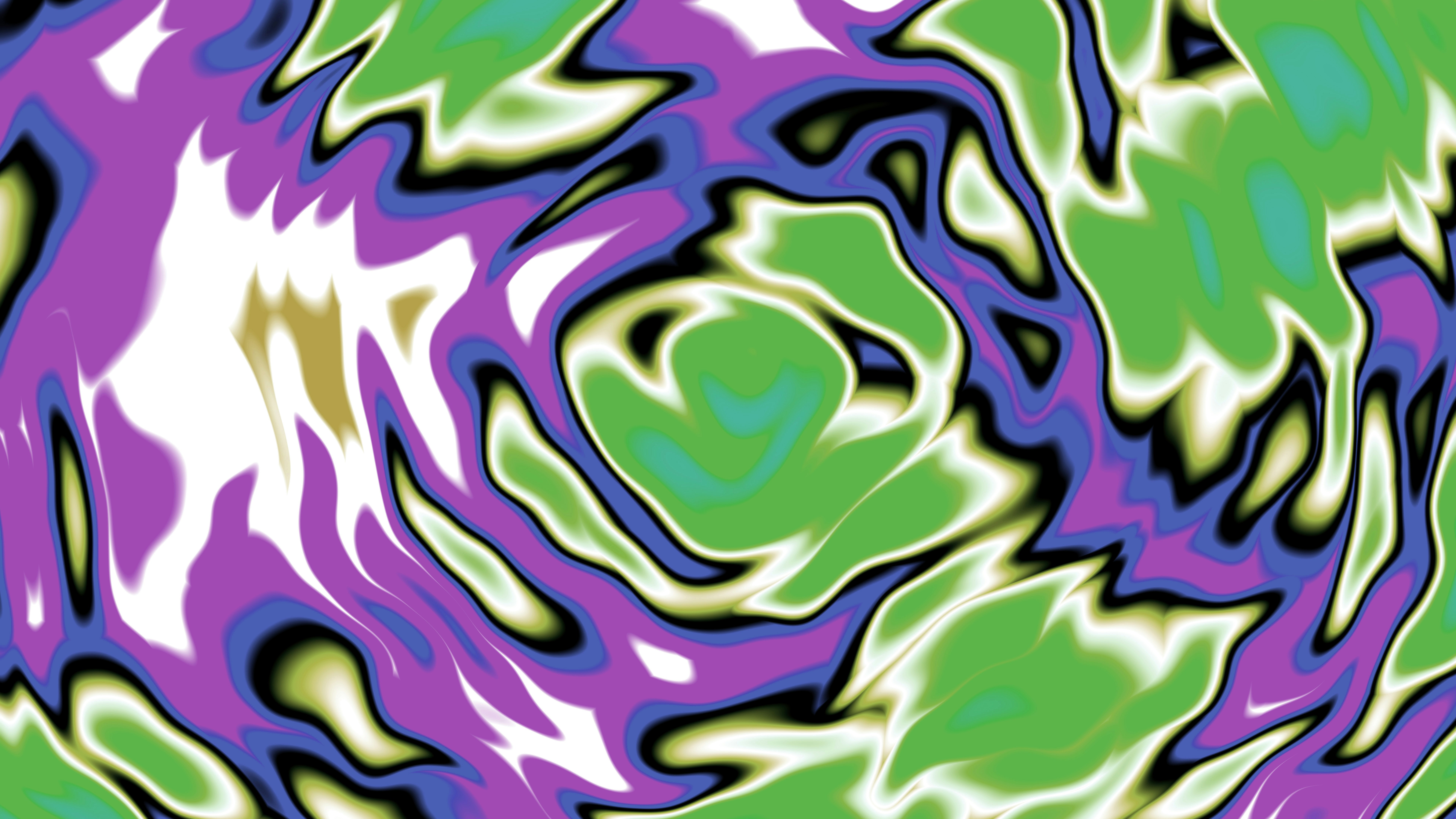 Abstract swirling pattern with purple, green, white, and blue colors.