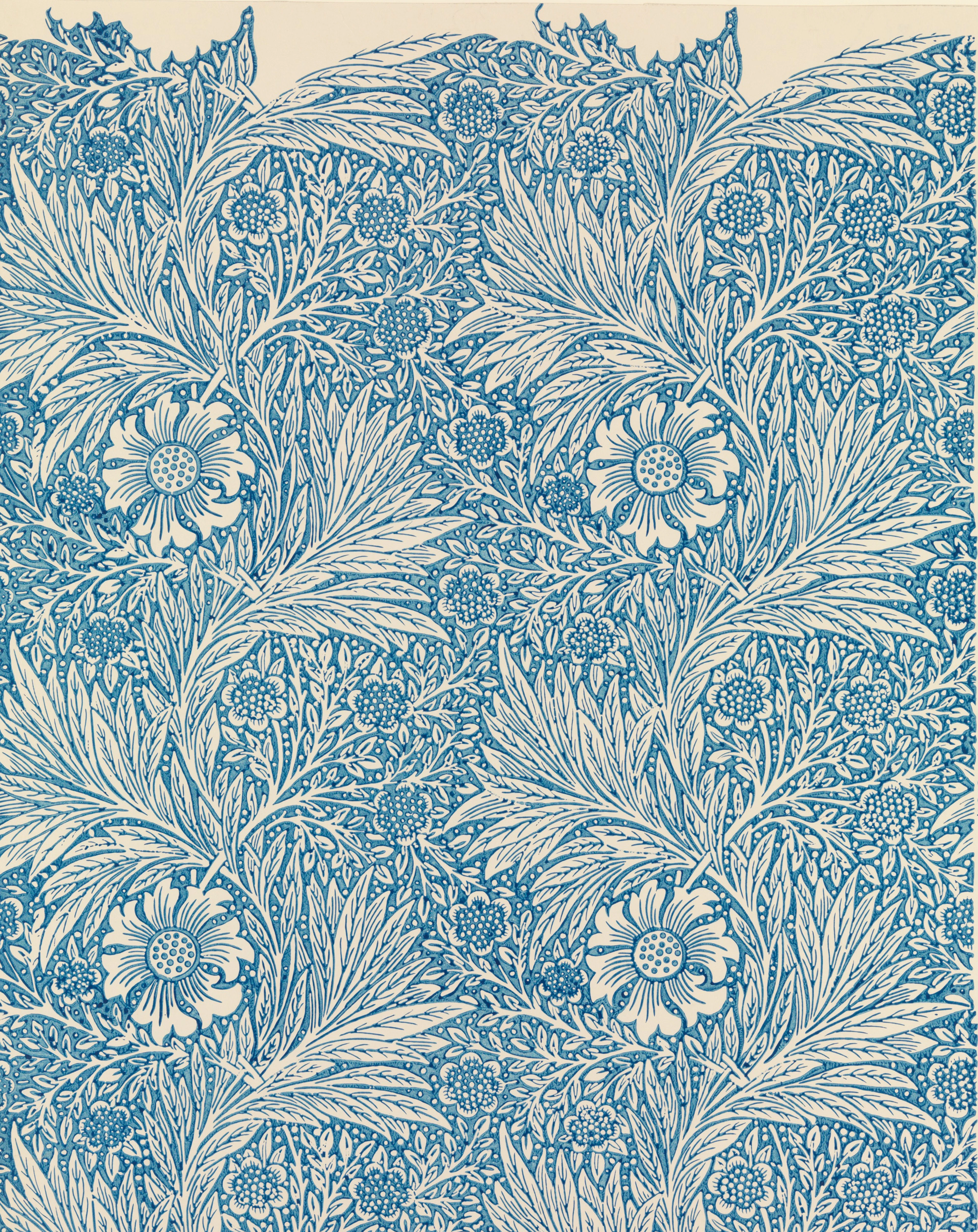 Blue and white floral wallpaper pattern