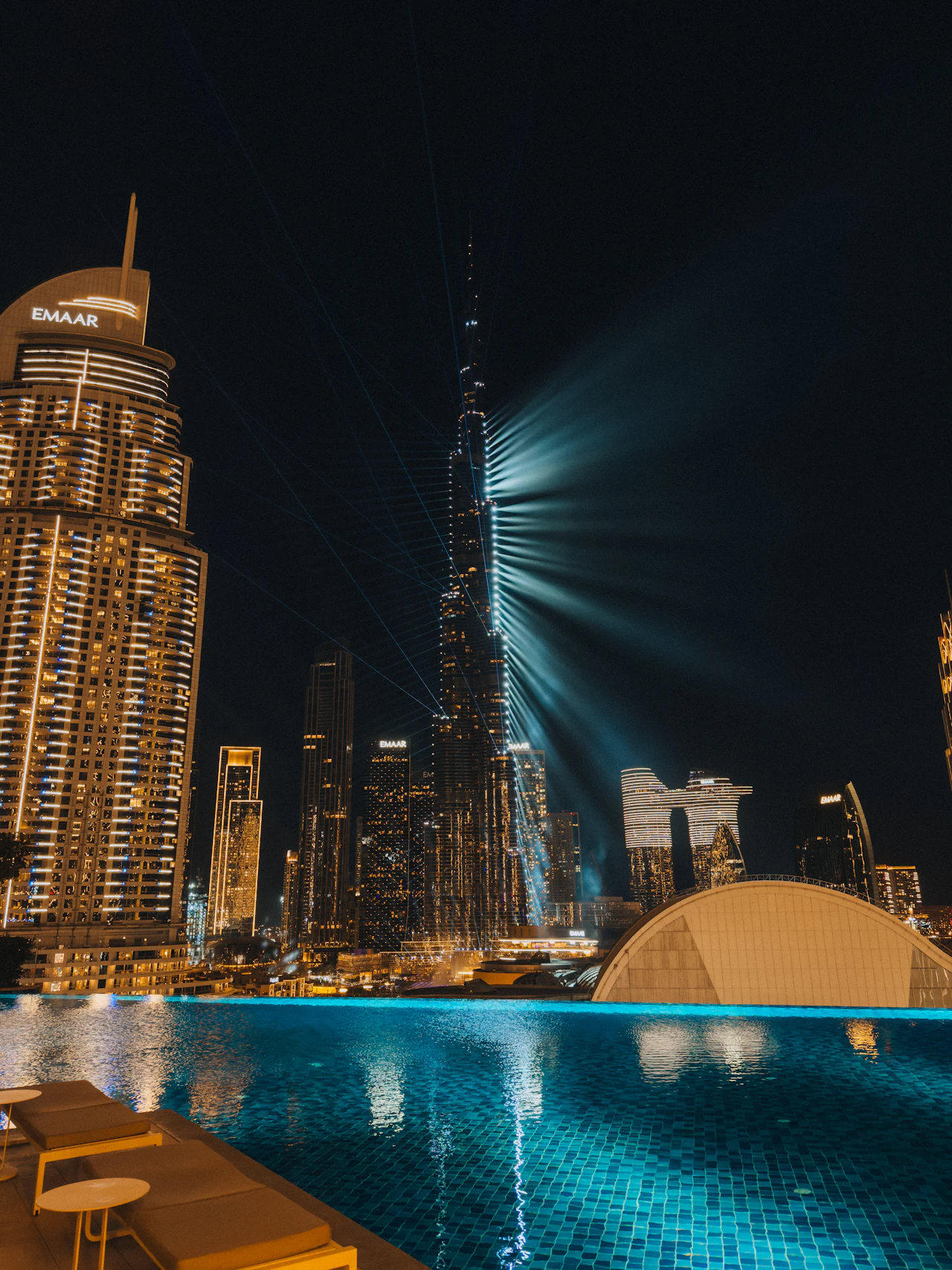 Burj Khalifa lit up at night in Downtown Dubai