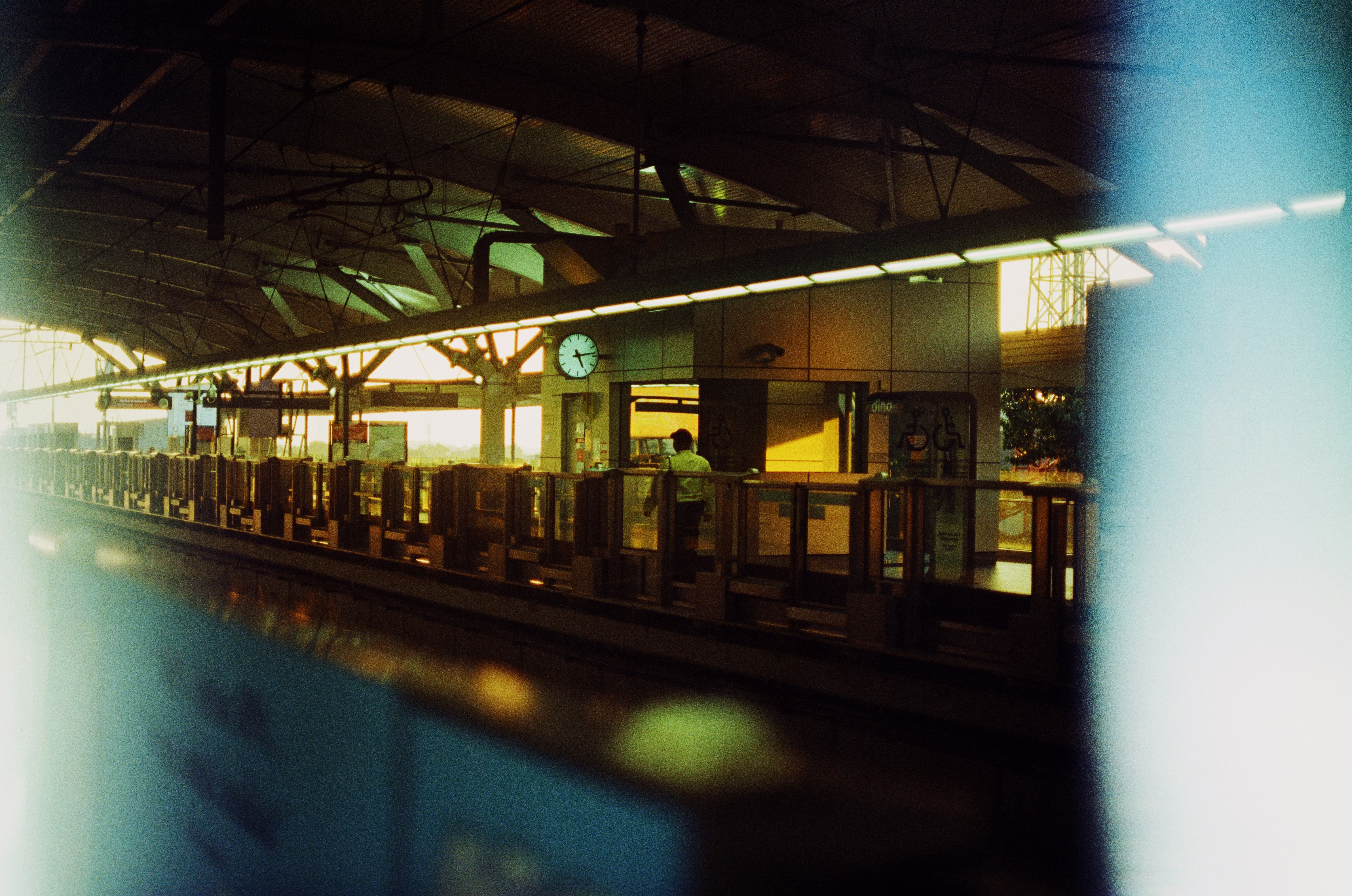 Train station platform at dusk
