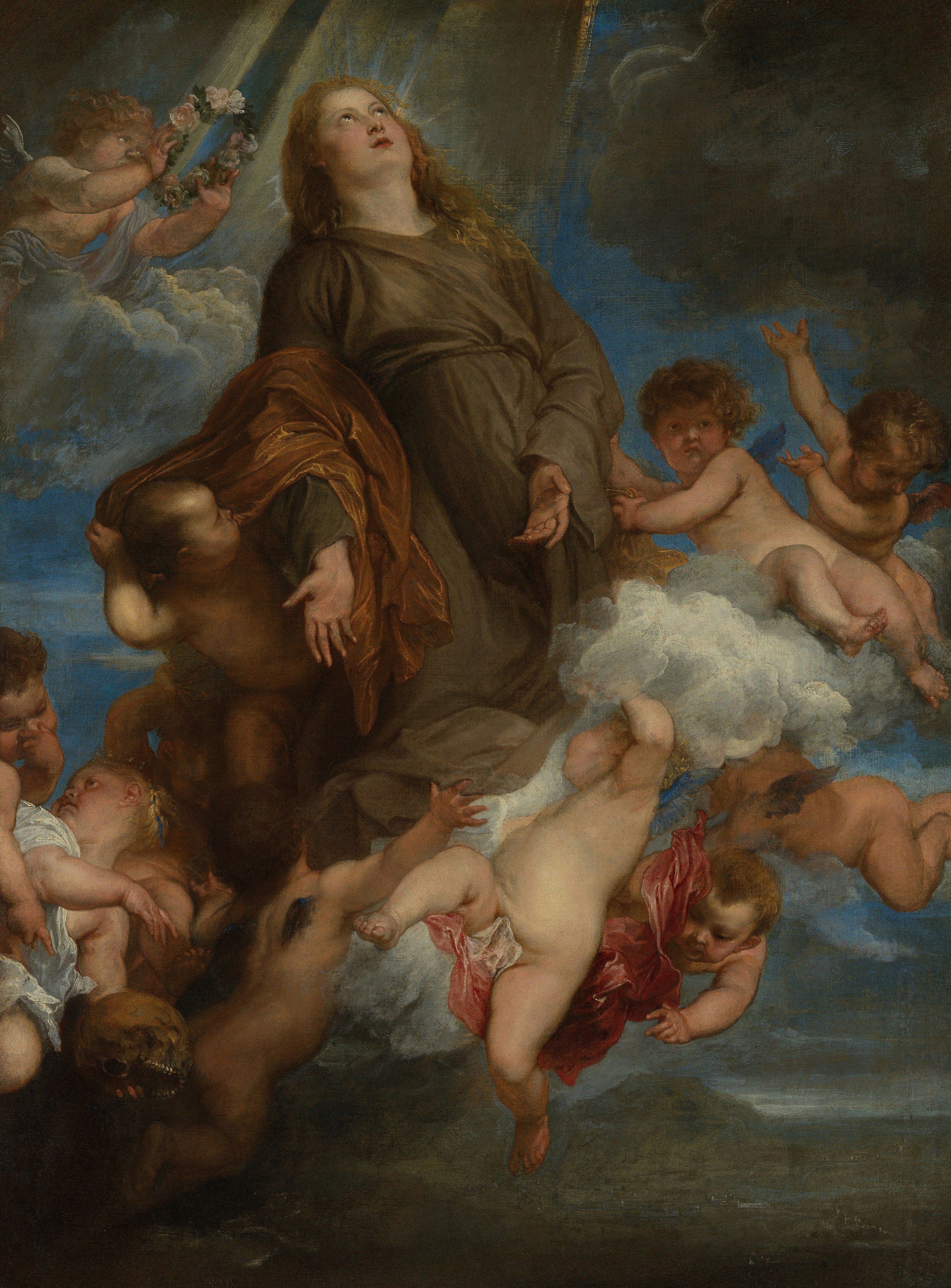 A assunção de Maria ao céu, cercada por anjos e luz