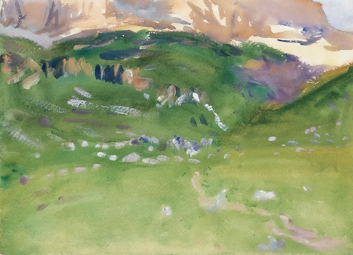 Watercolour of green hills and a cloudy sky from The Metropolitan Museum of Art collection