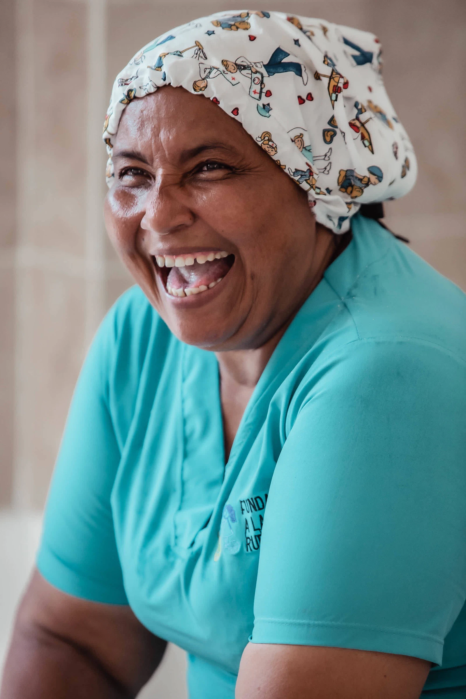 Fatima Ansari, ANM nurse, in scrubs and cap