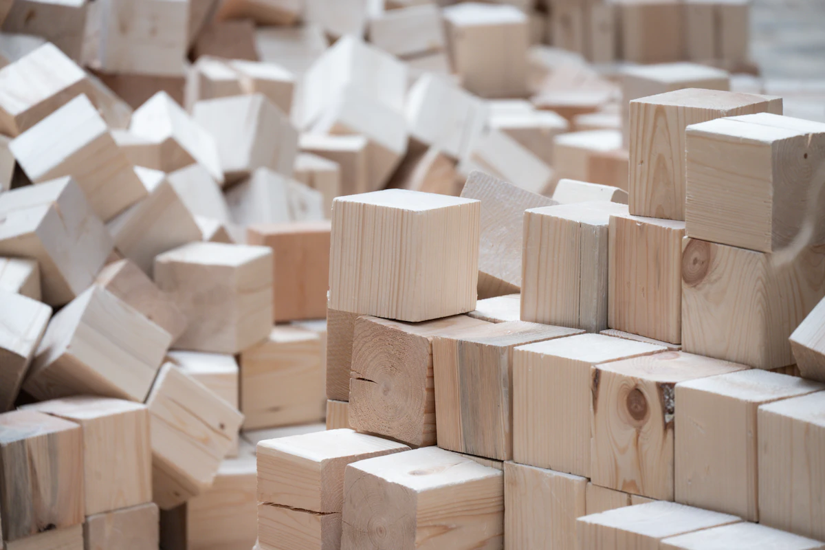 Natural wood blocks stacked together