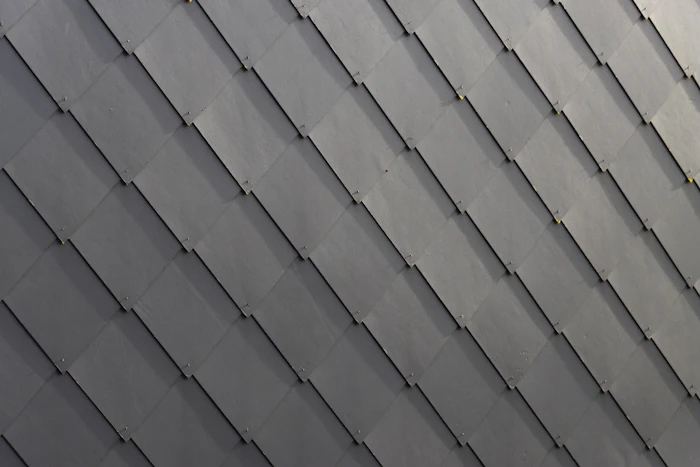 Close-up of dark grey roof tiles