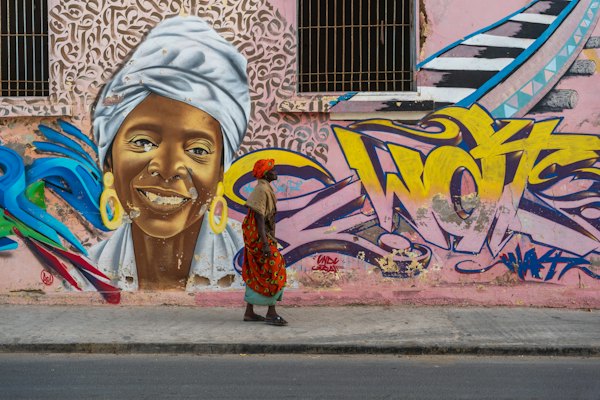 A mural of a woman in a headwrap — Saint-Louis, Senegal