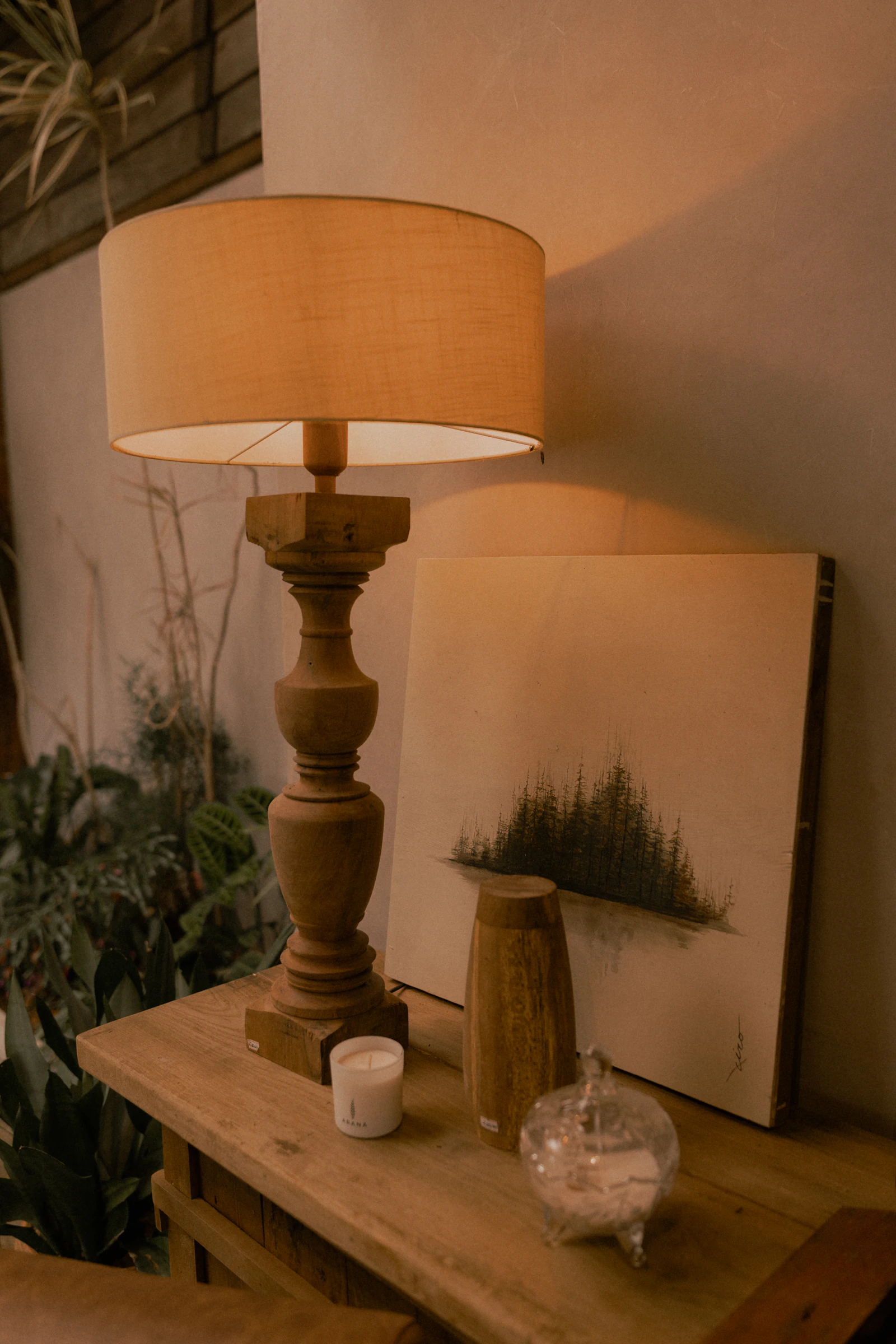 Hand-Turned Oak Table Lamp