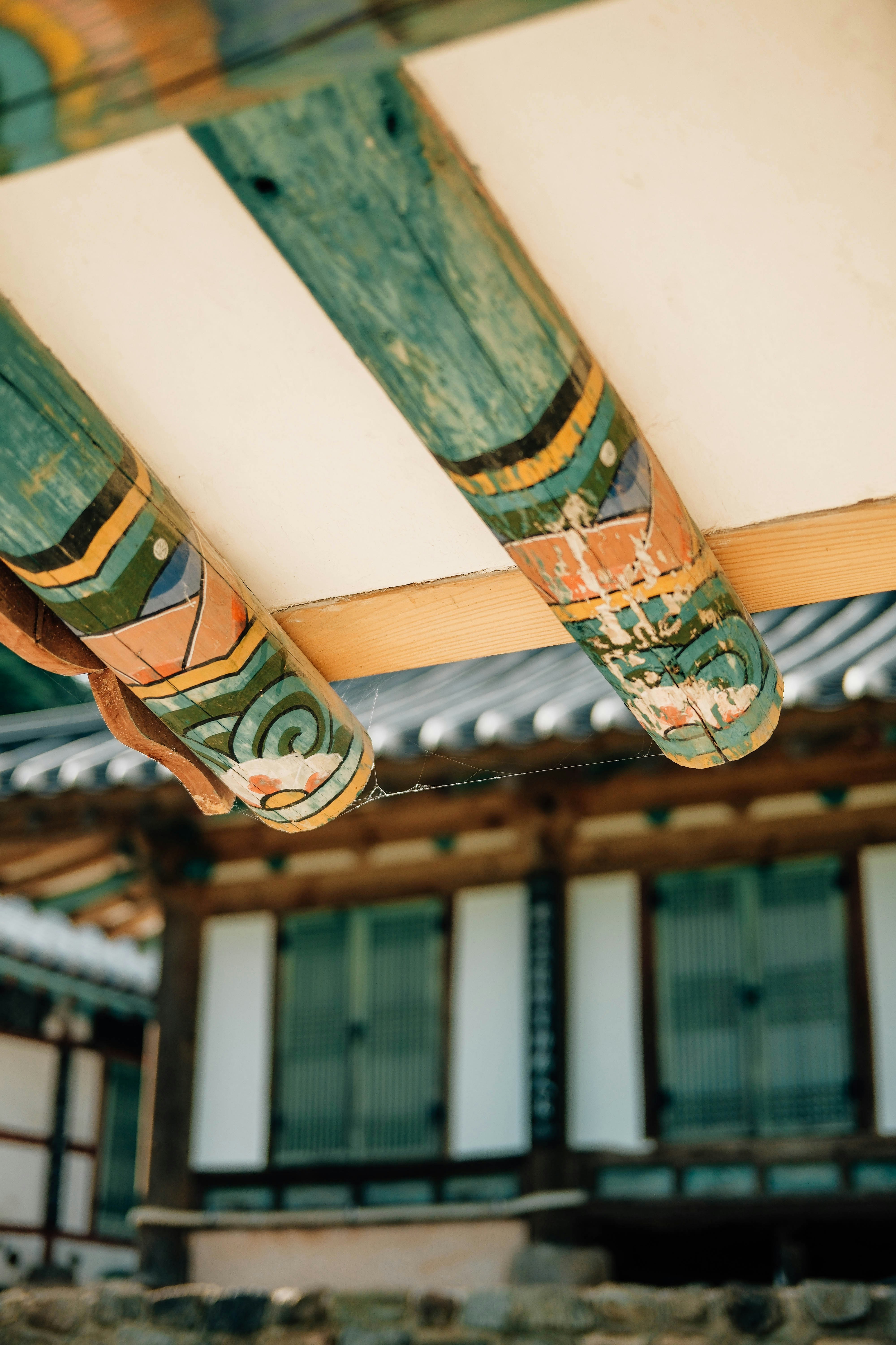 Colorful painted korean roof beams in gunsan