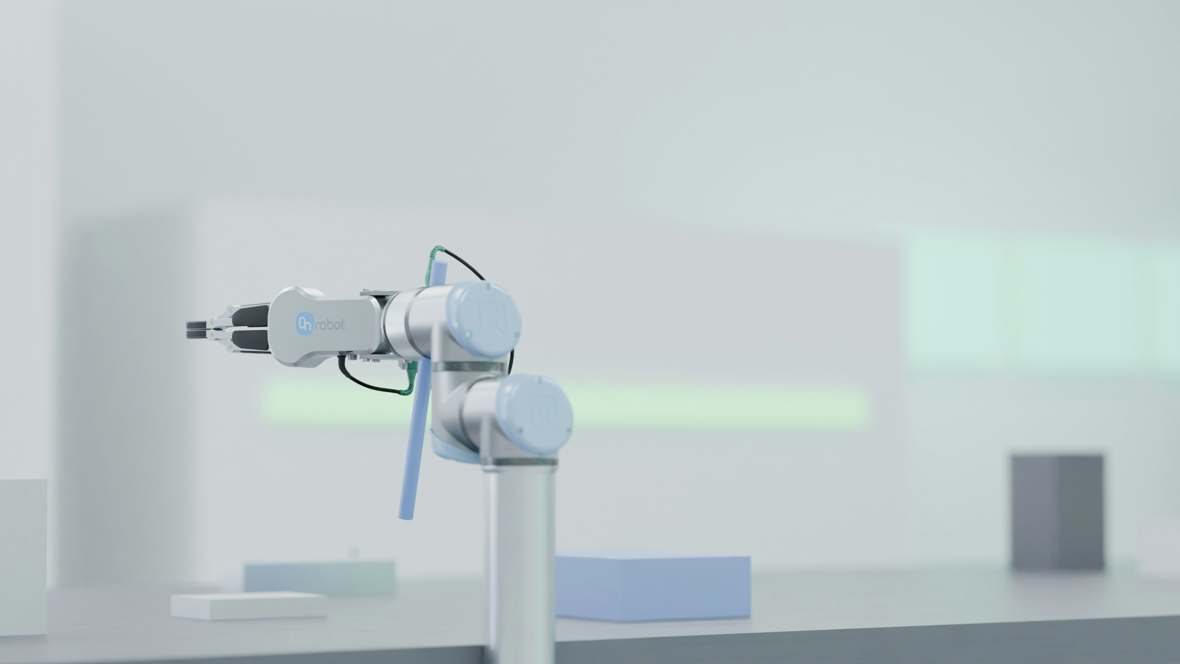automated robotic arm assembling semiconductor microchips in high tech cleanroom