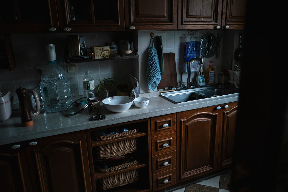 Small kitchen counter after a quick evening reset