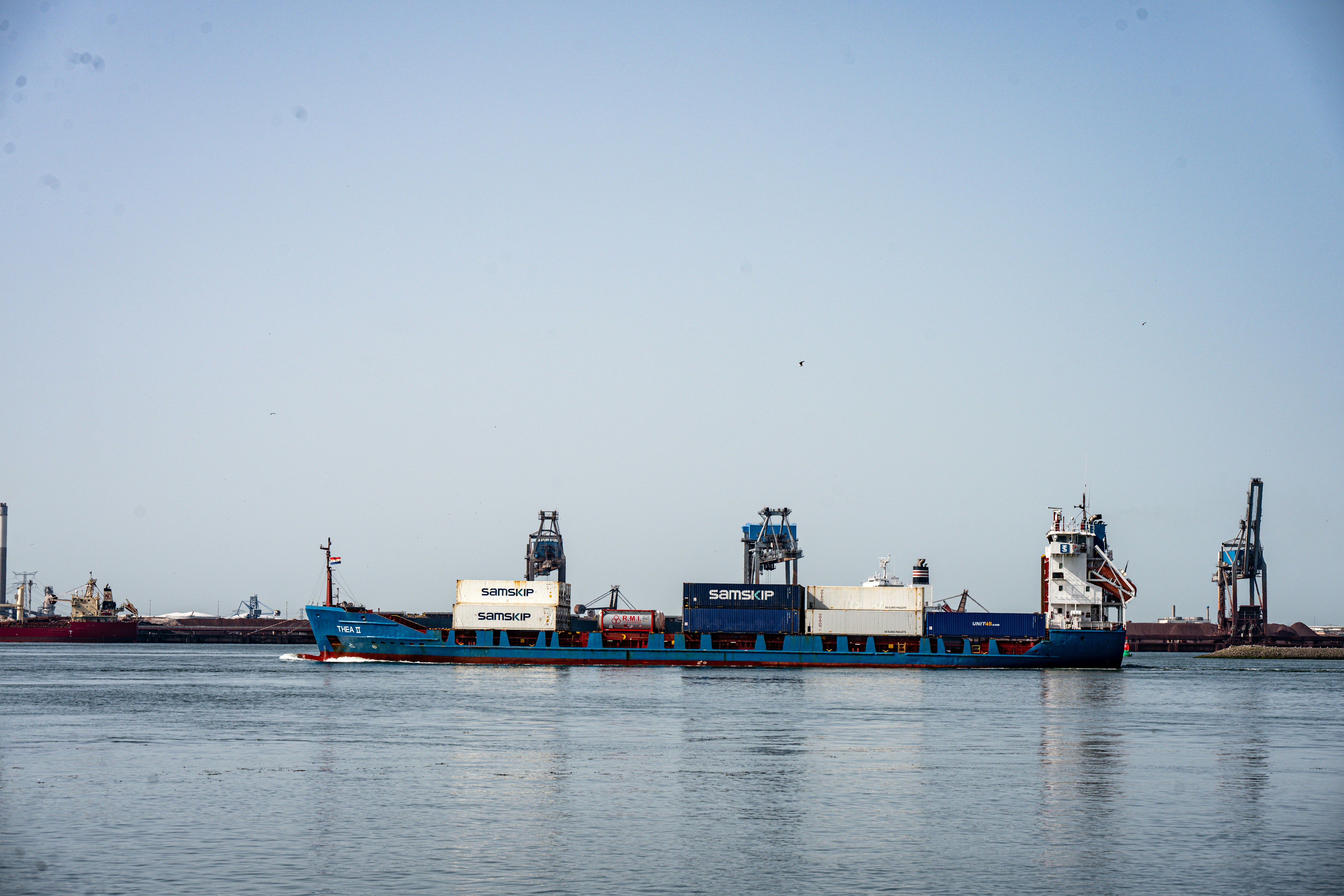 International cargo vessel and port