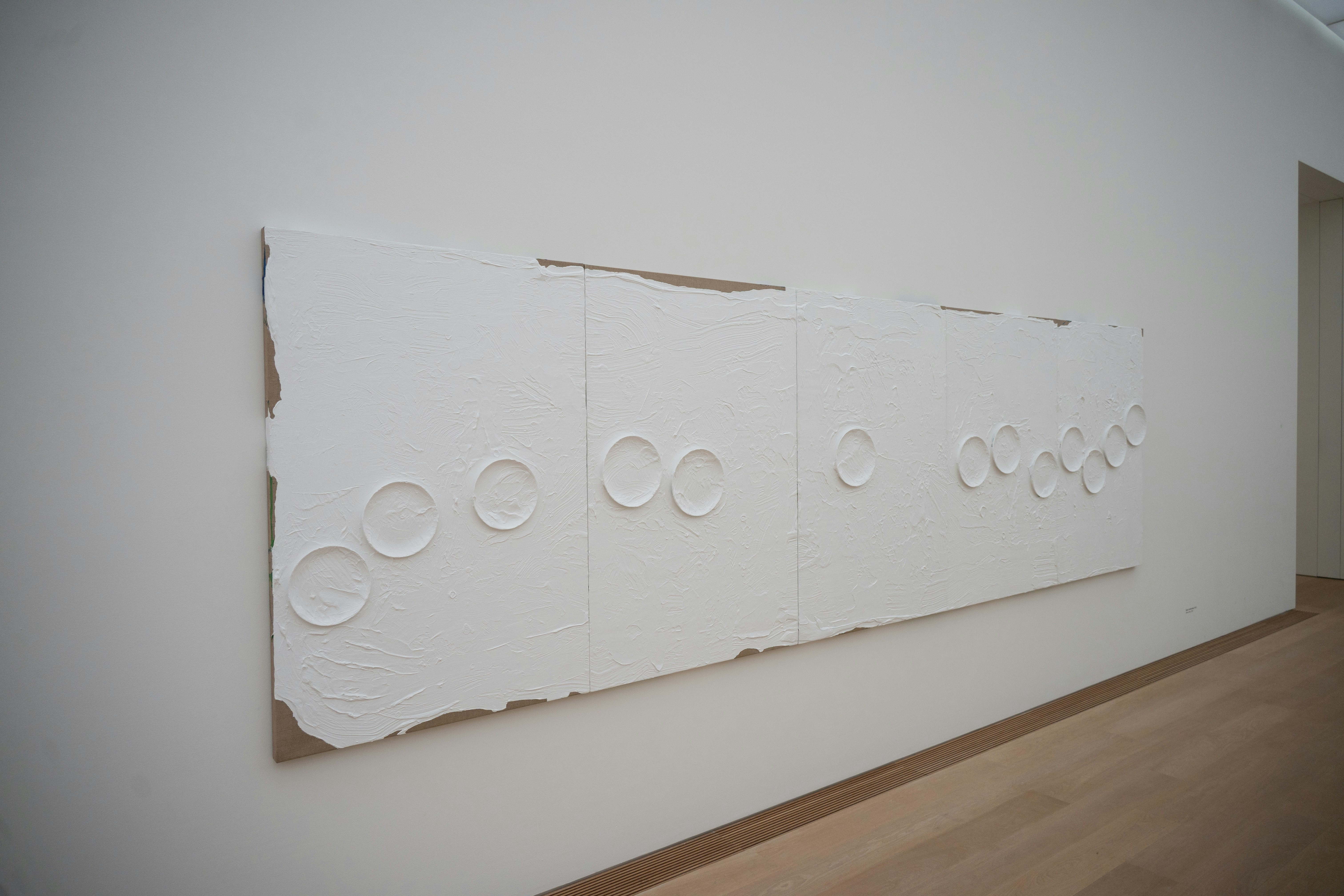 White textured artwork on a wall
