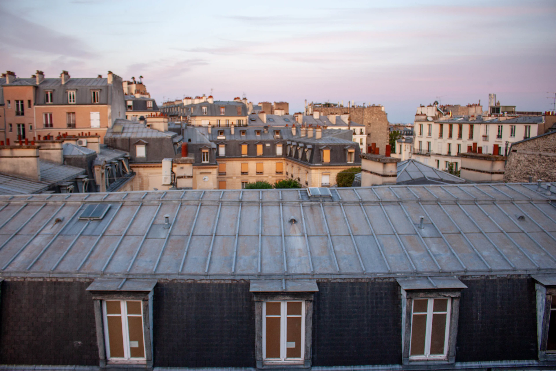 Paris rooftops and buildings at twilight
