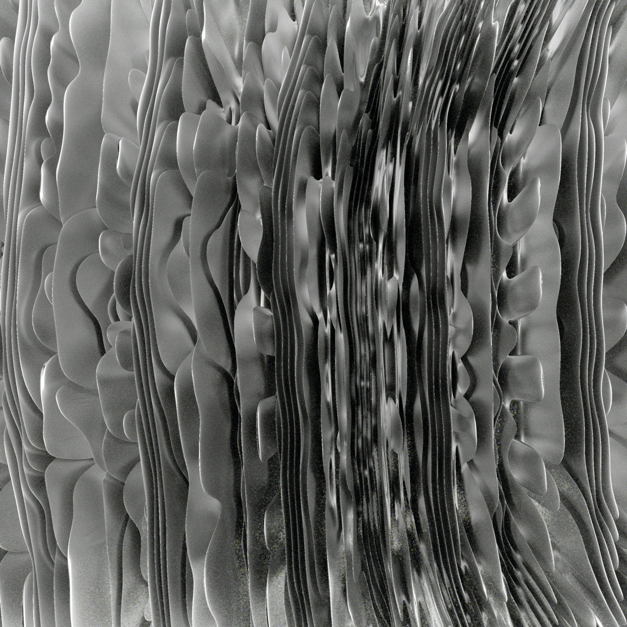 Soft grey material folded into deep rippling ridges