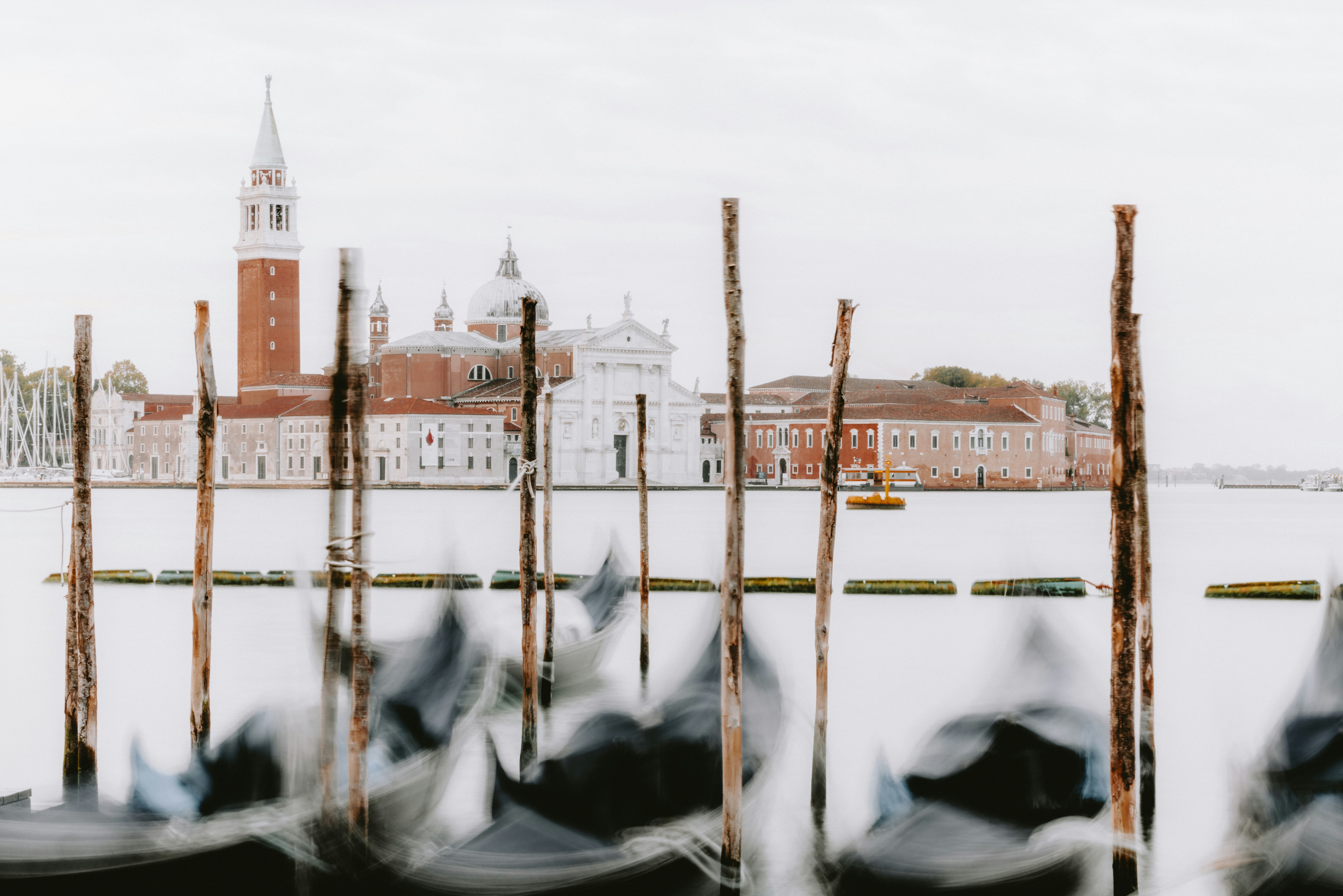 Gondolas in venice with san giorgio maggiore church in background