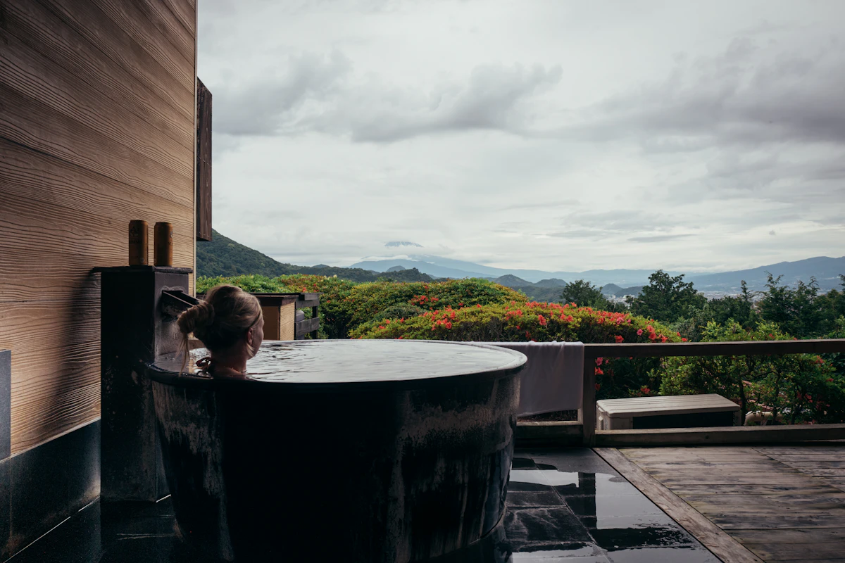 Outdoor bath with a view