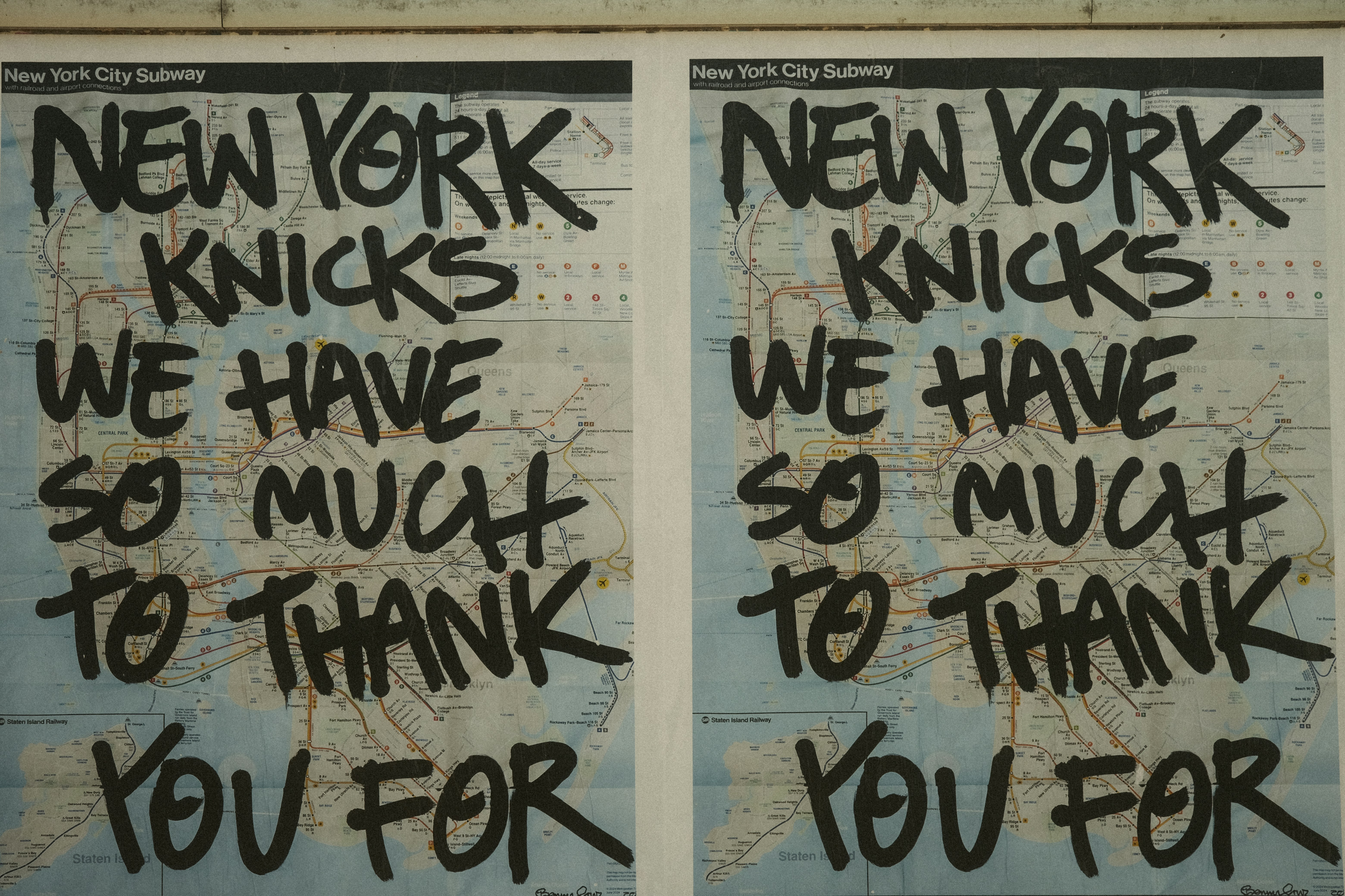 Due poster che ringraziano i New York Knicks per una mappa.