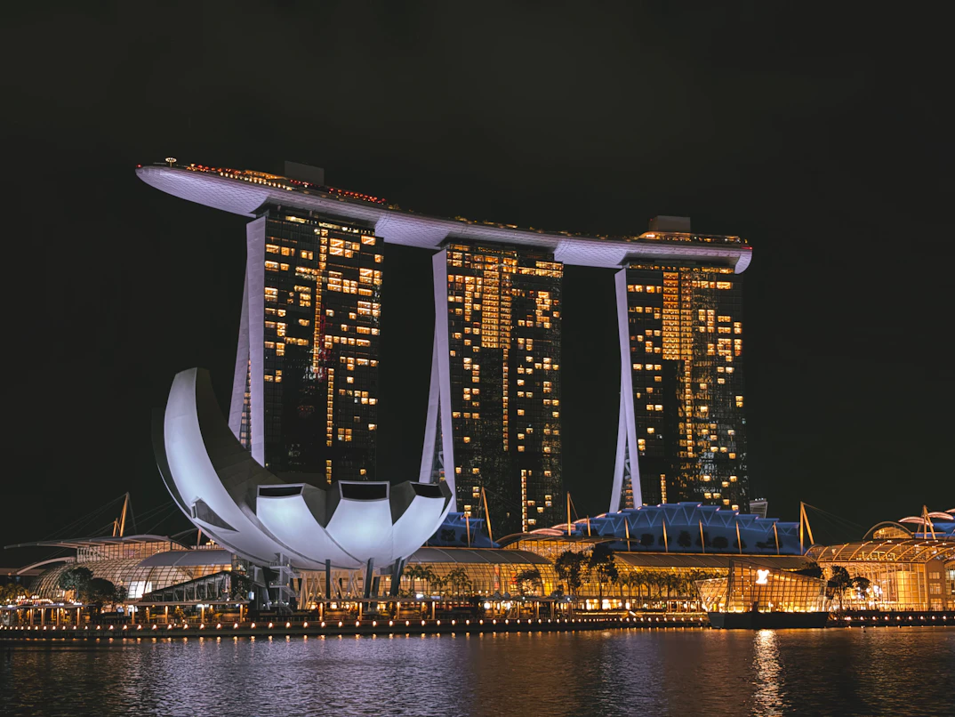 Original grayscale photo of Marina Bay Sands at night