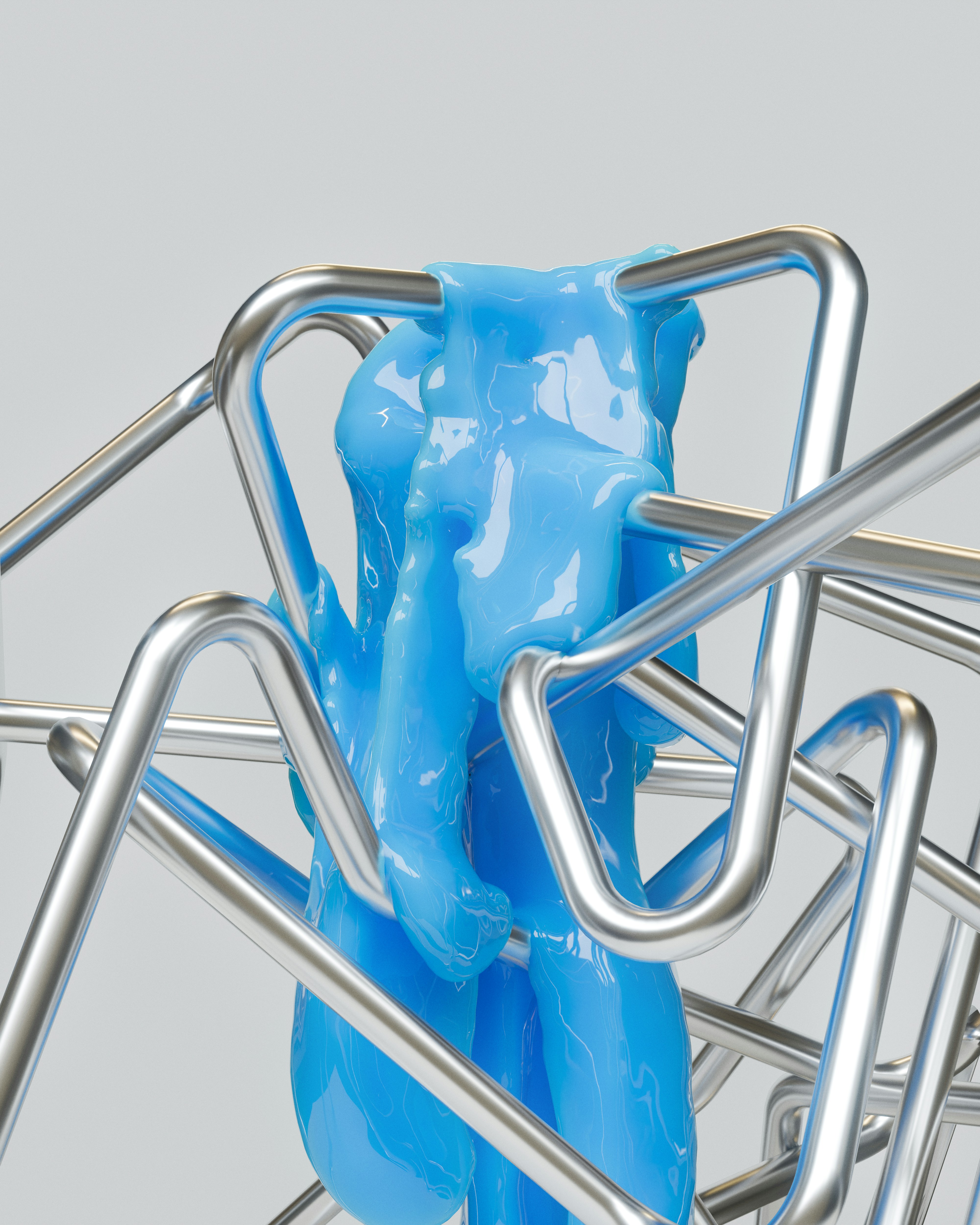 Blue goo stuck in silver metal wires. - 相关推荐