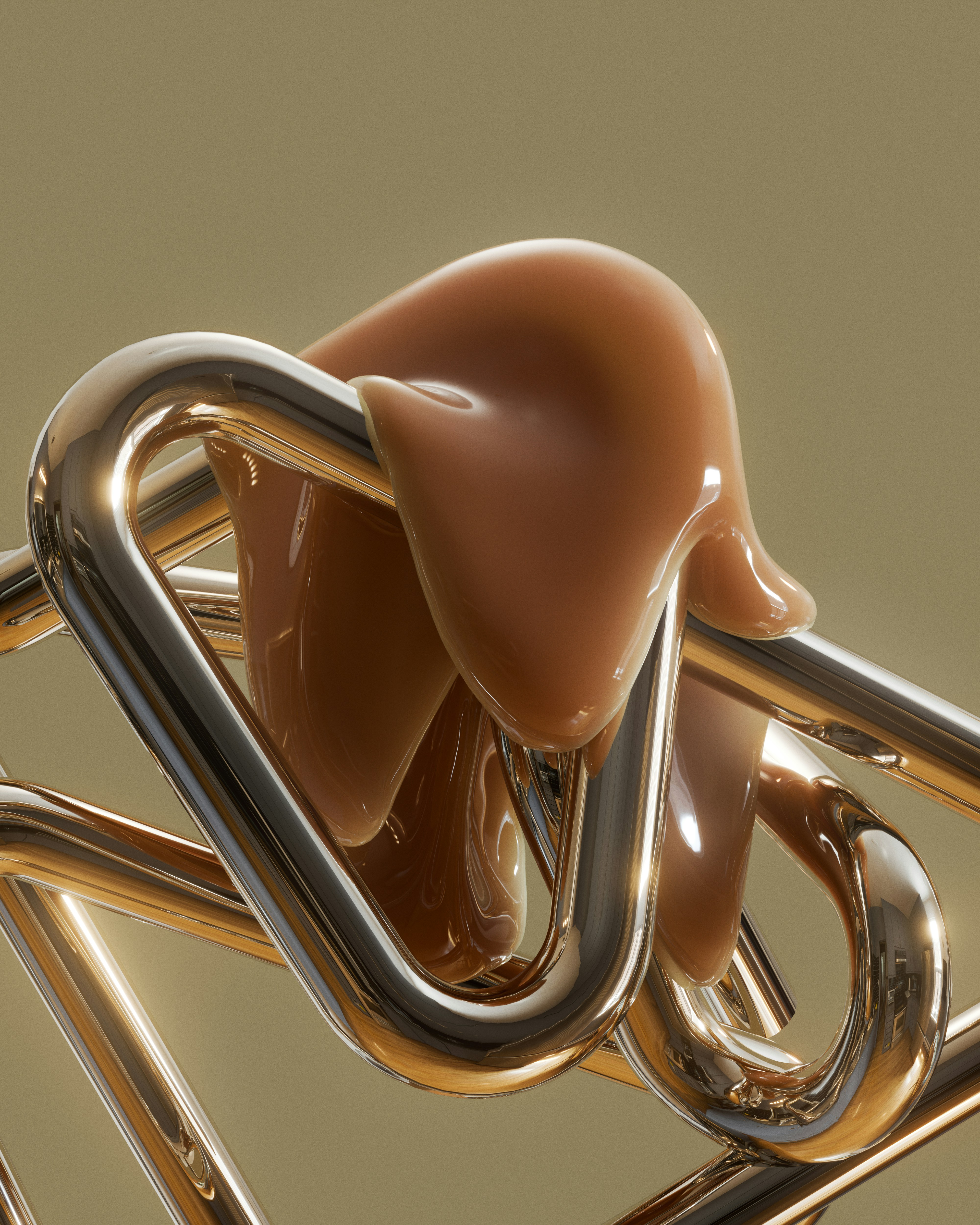 Shiny gold abstract shapes with a brown caramel-like substance. - 相关推荐