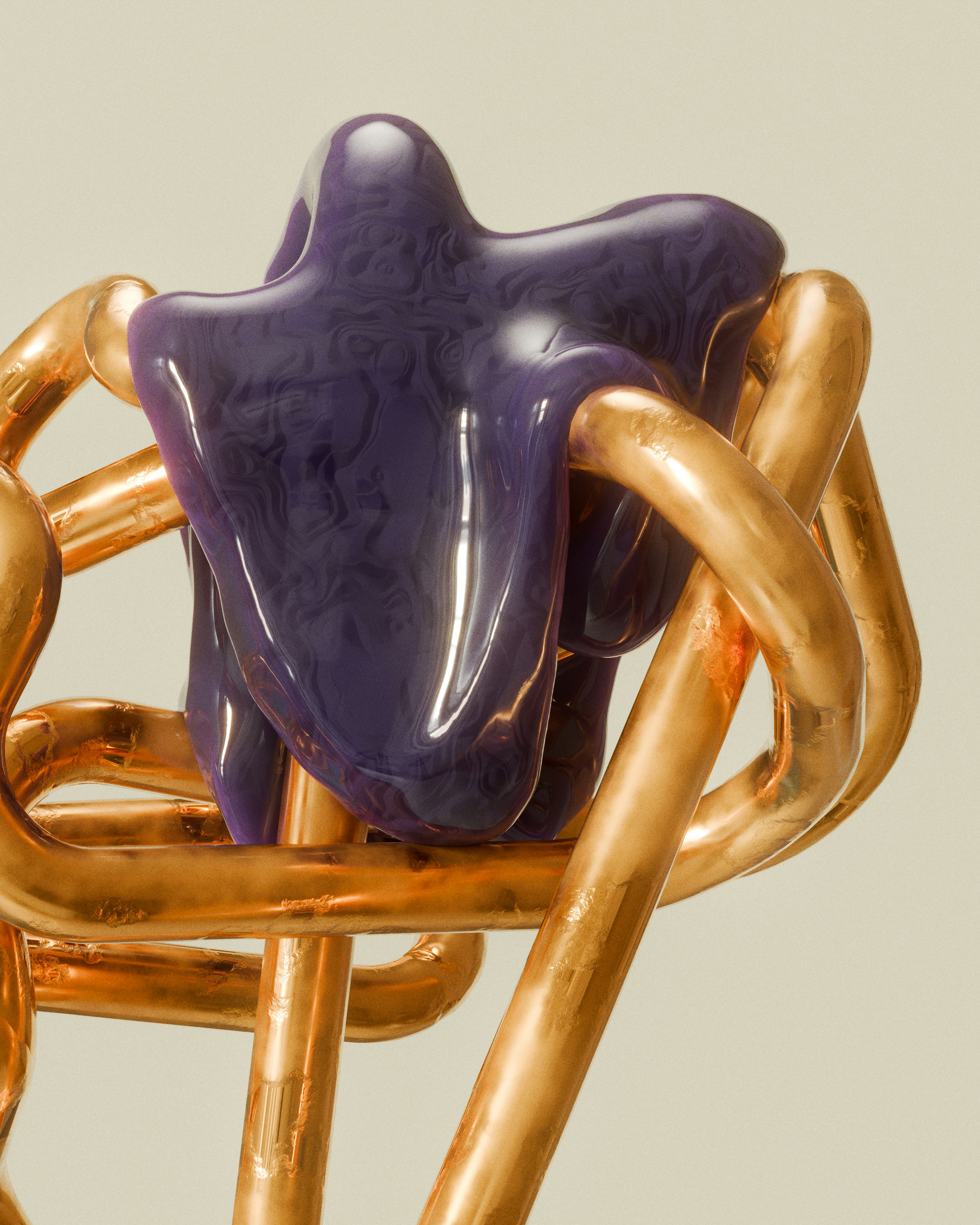 A shiny purple blob intertwined with golden metallic tubes. - 相关推荐