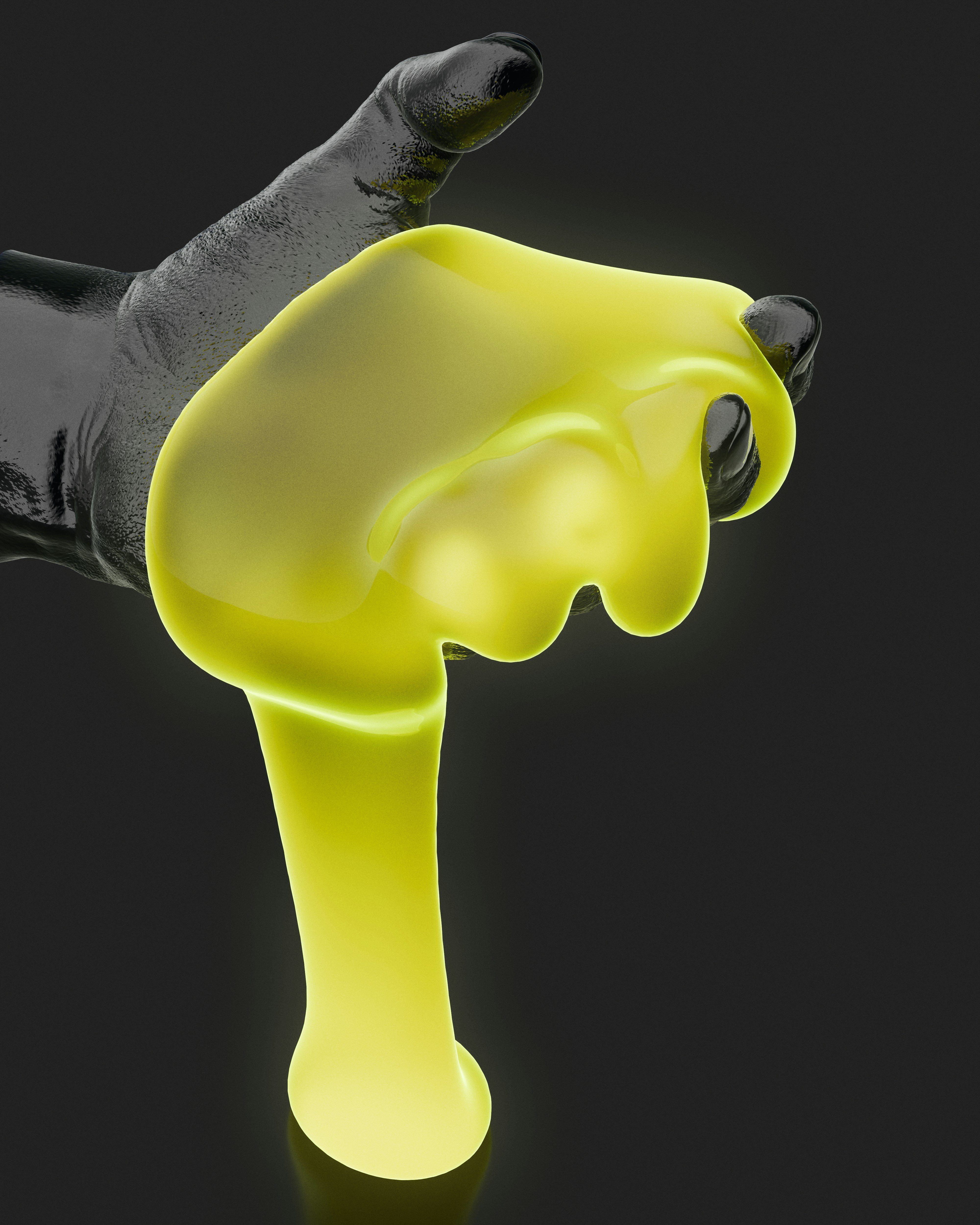 Gloved hand holding glowing yellow-green slime.