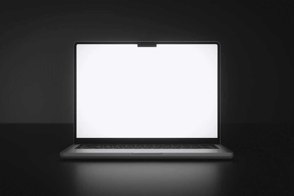 Modern laptop with blank white screen