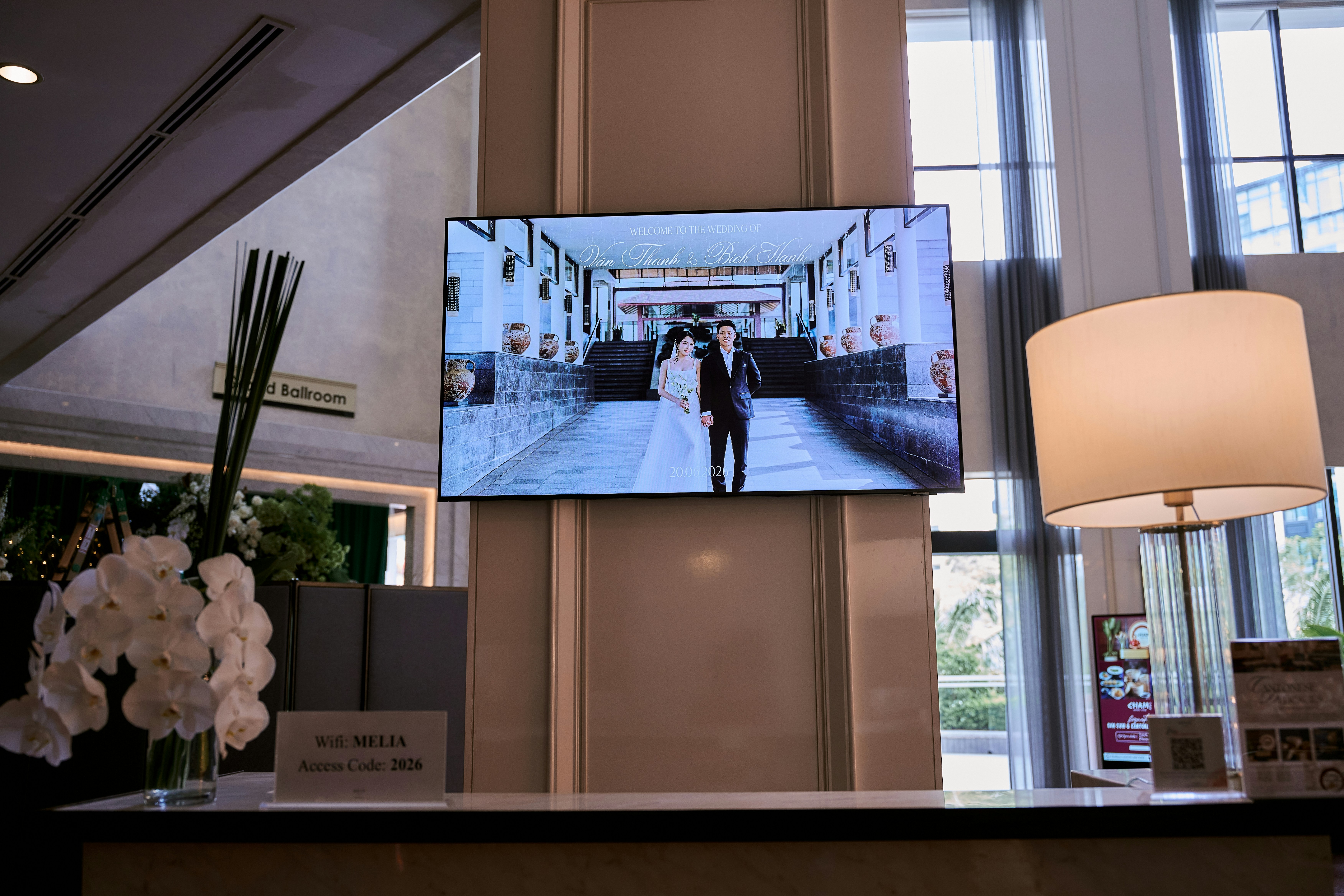 Large TV displaying dynamic content at an event