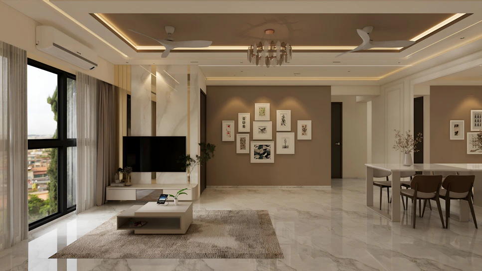 Spacious modern living room with elegant neutral decor
