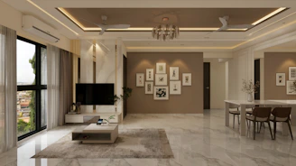 Spacious modern living room with elegant neutral decor