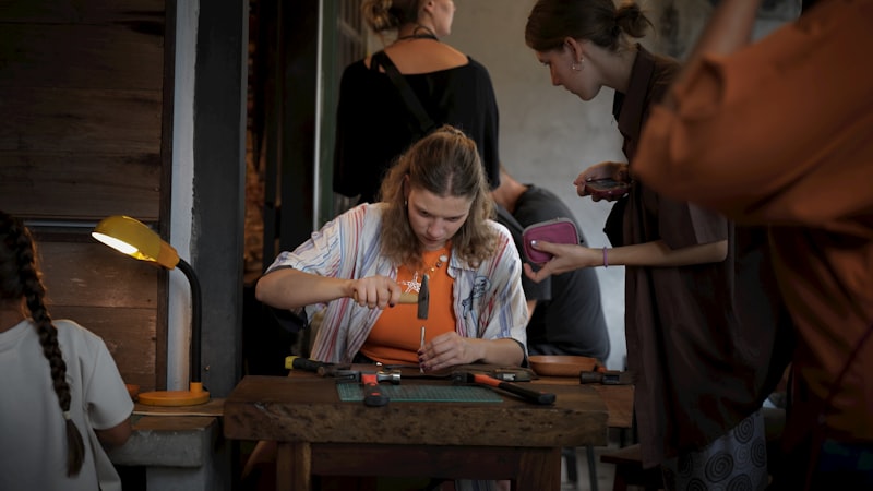 A member of Handmade Hand-spun Women's Group at work