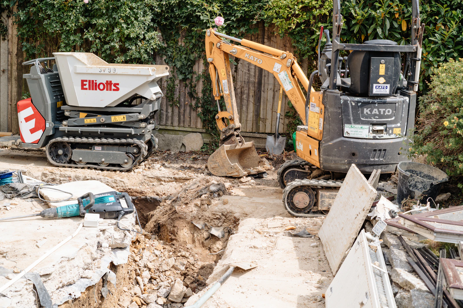 Excavator and dumper on a construction site