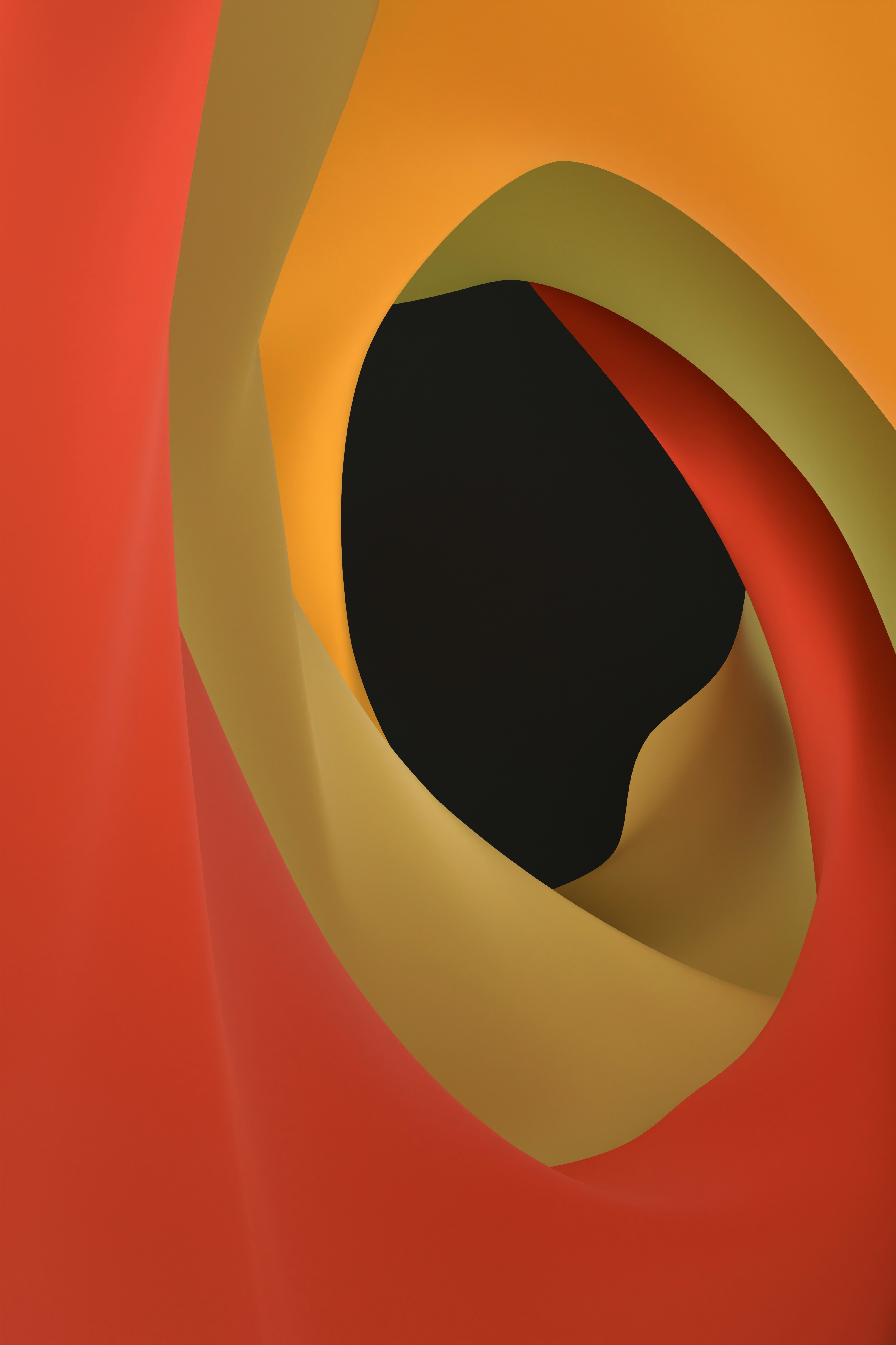 Abstract warm colored flowing shapes with a dark center