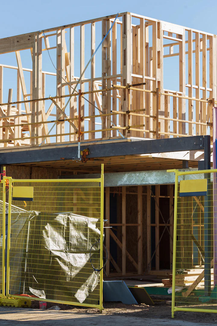 Wood framing rising on a job site